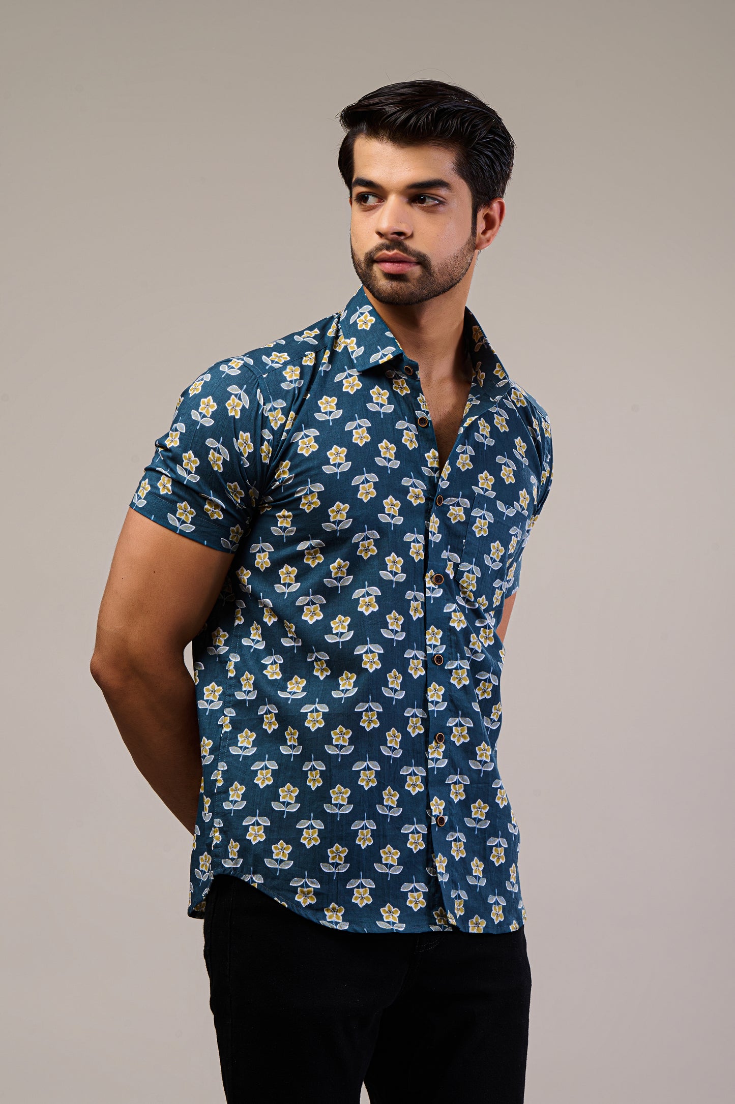 Floral Harmony Men’s Half Sleeve Printed Shirt