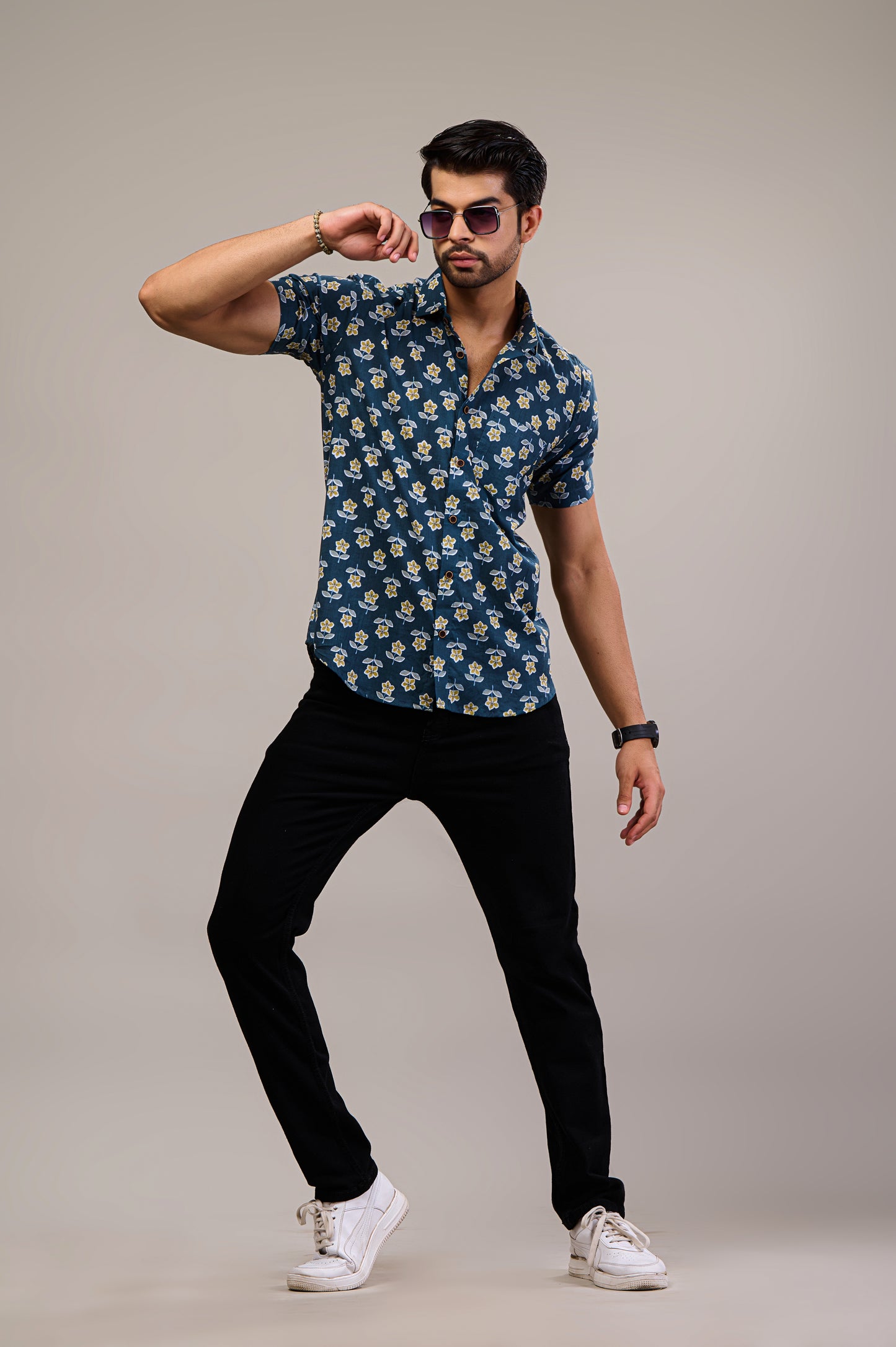 Floral Harmony Men’s Half Sleeve Printed Shirt