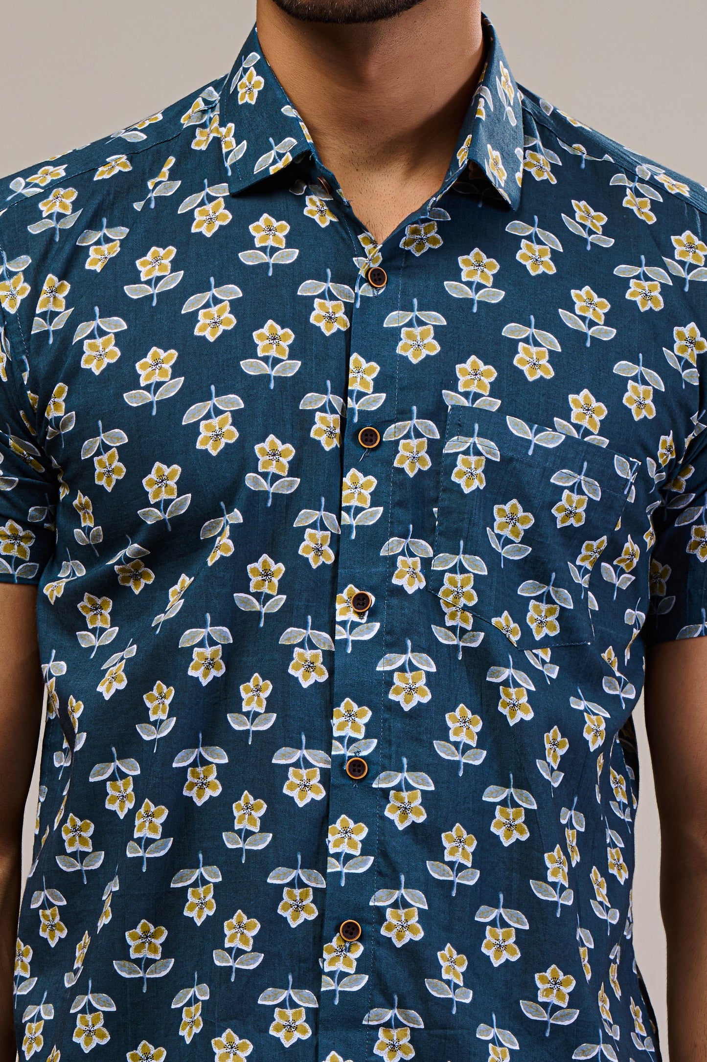 Floral Harmony Men’s Half Sleeve Printed Shirt
