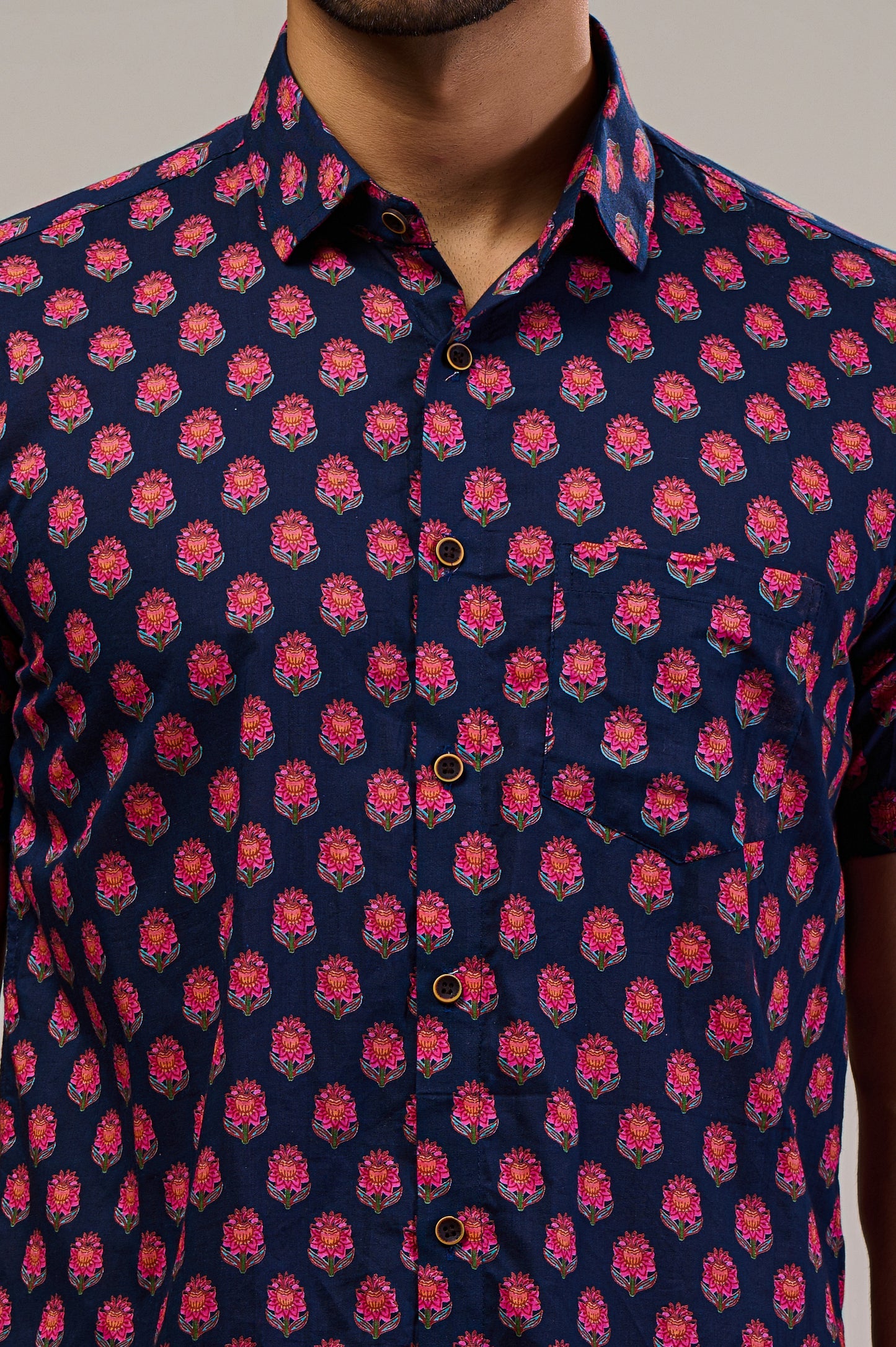 Rosewood Radiance Men’s Half Sleeve Printed Shirt