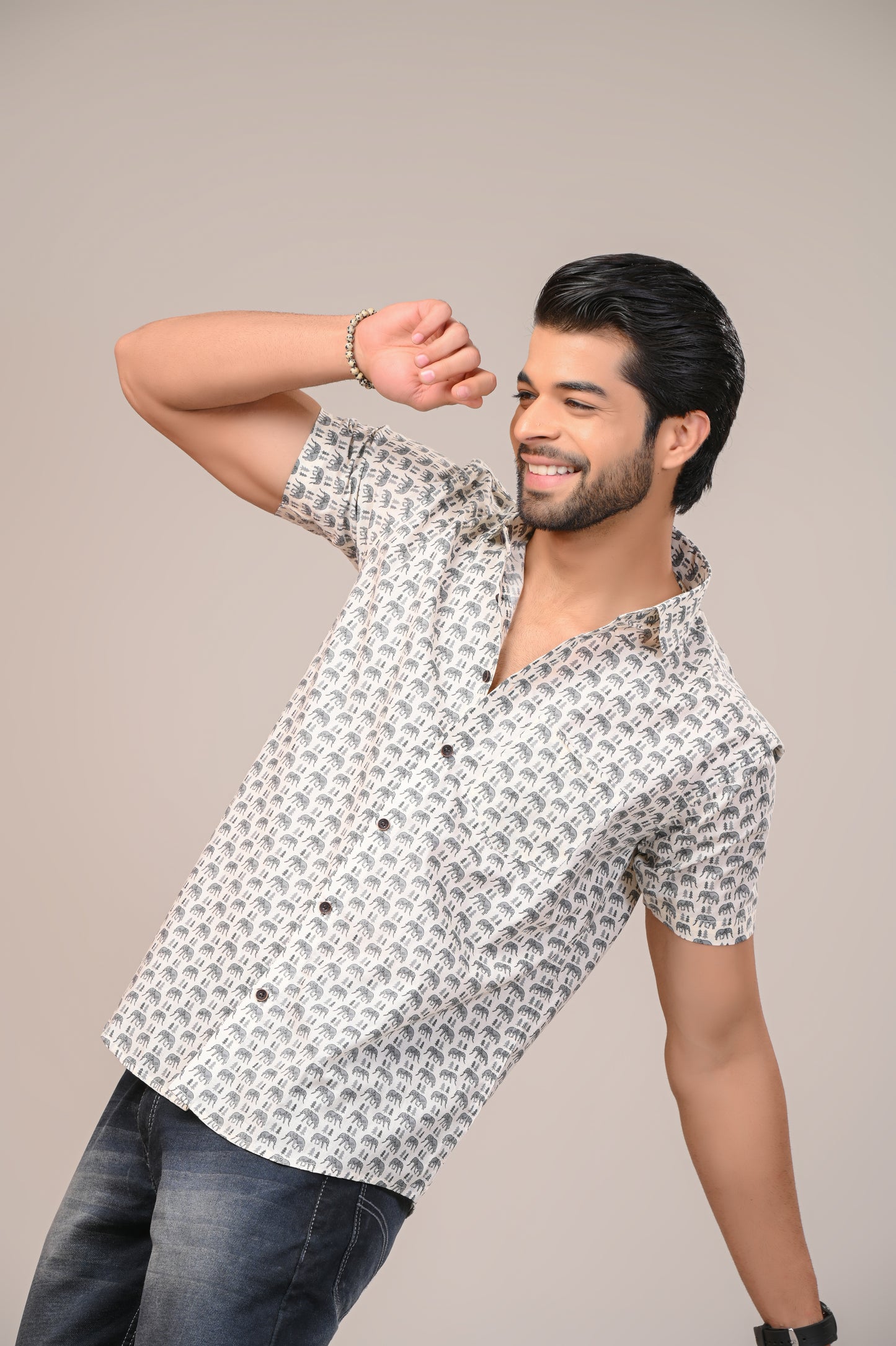 Elephant March Print Men’s Half Sleeve Shirt