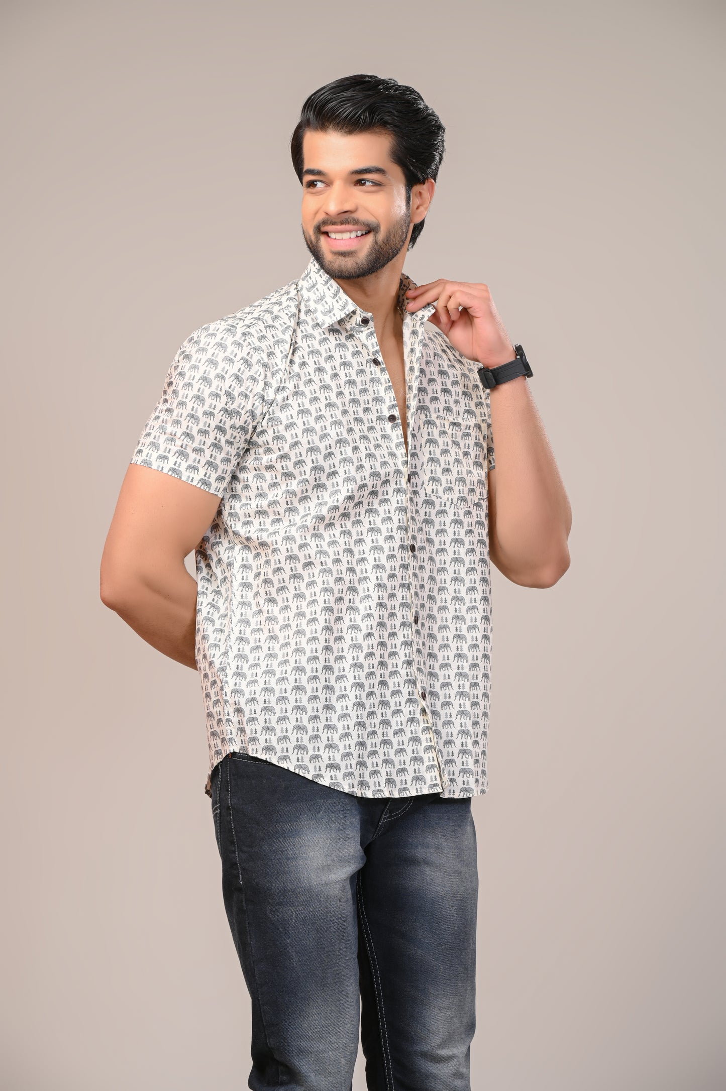 Elephant March Print Men’s Half Sleeve Shirt