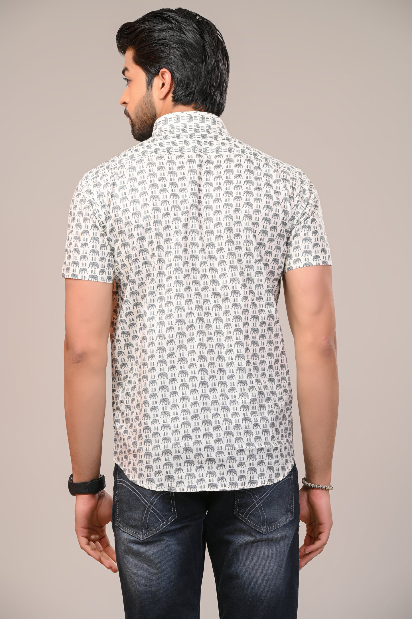 Elephant March Print Men’s Half Sleeve Shirt