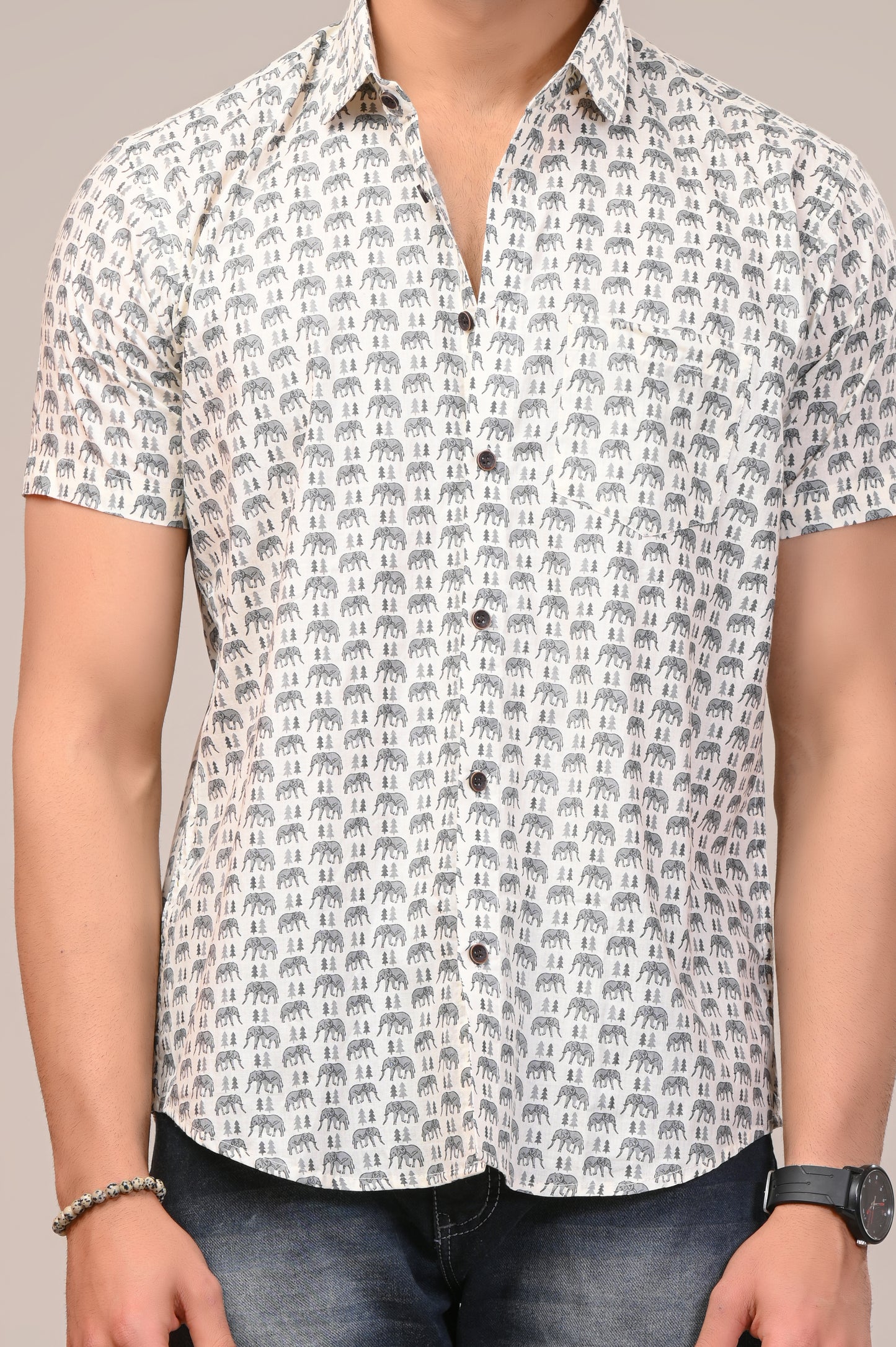 Elephant March Print Men’s Half Sleeve Shirt