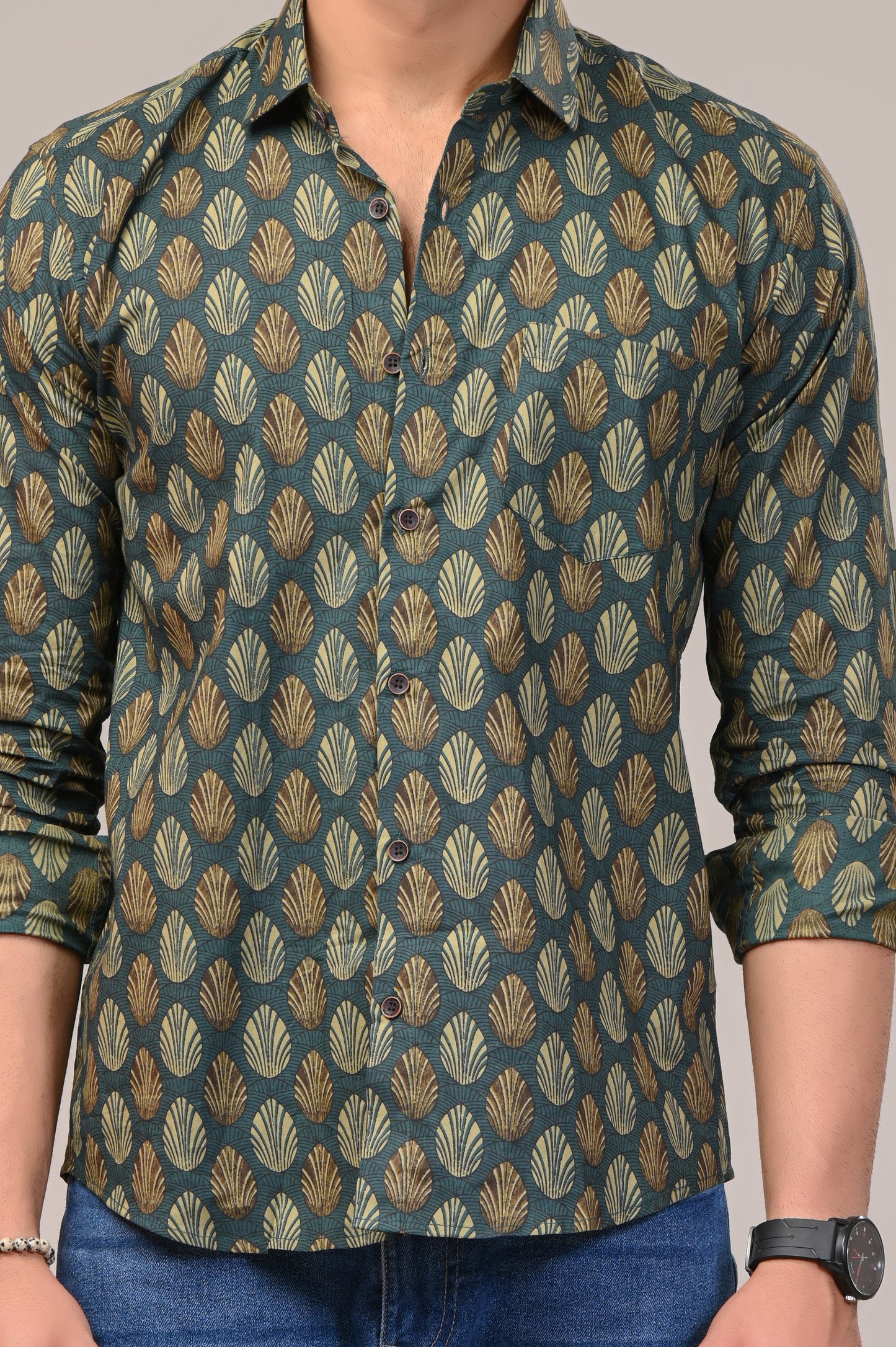 Olive Oasis Print Full Sleeve Shirt