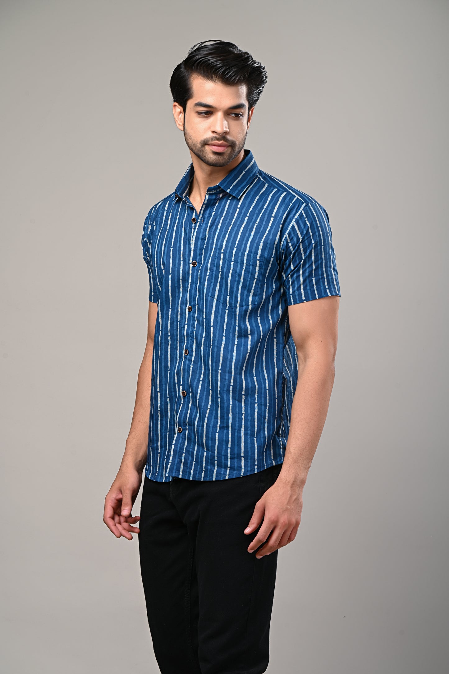 Classic Indigo Bold Stripe Pattern Men's Shirt