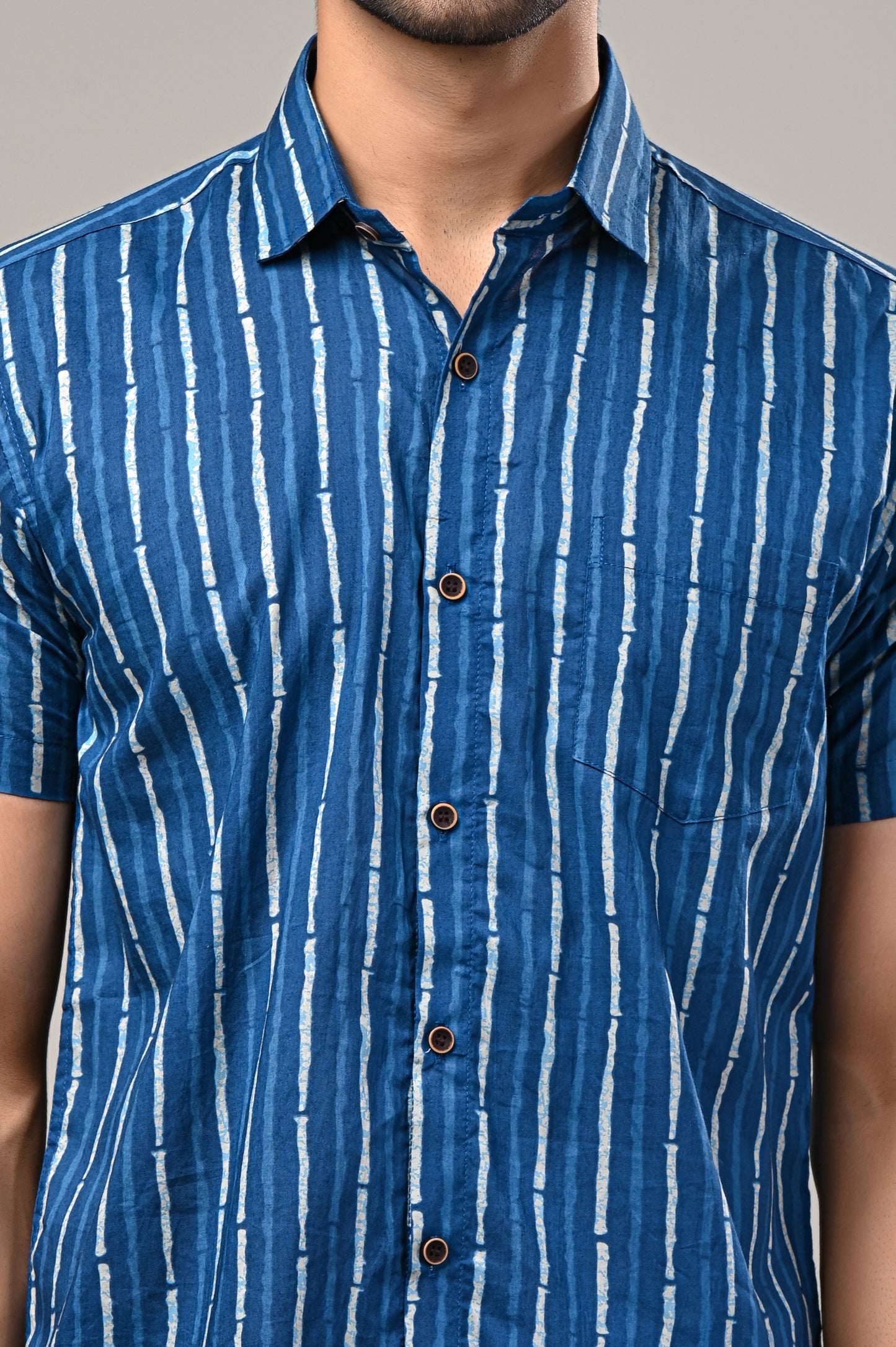 Classic Indigo Bold Stripe Pattern Men's Shirt