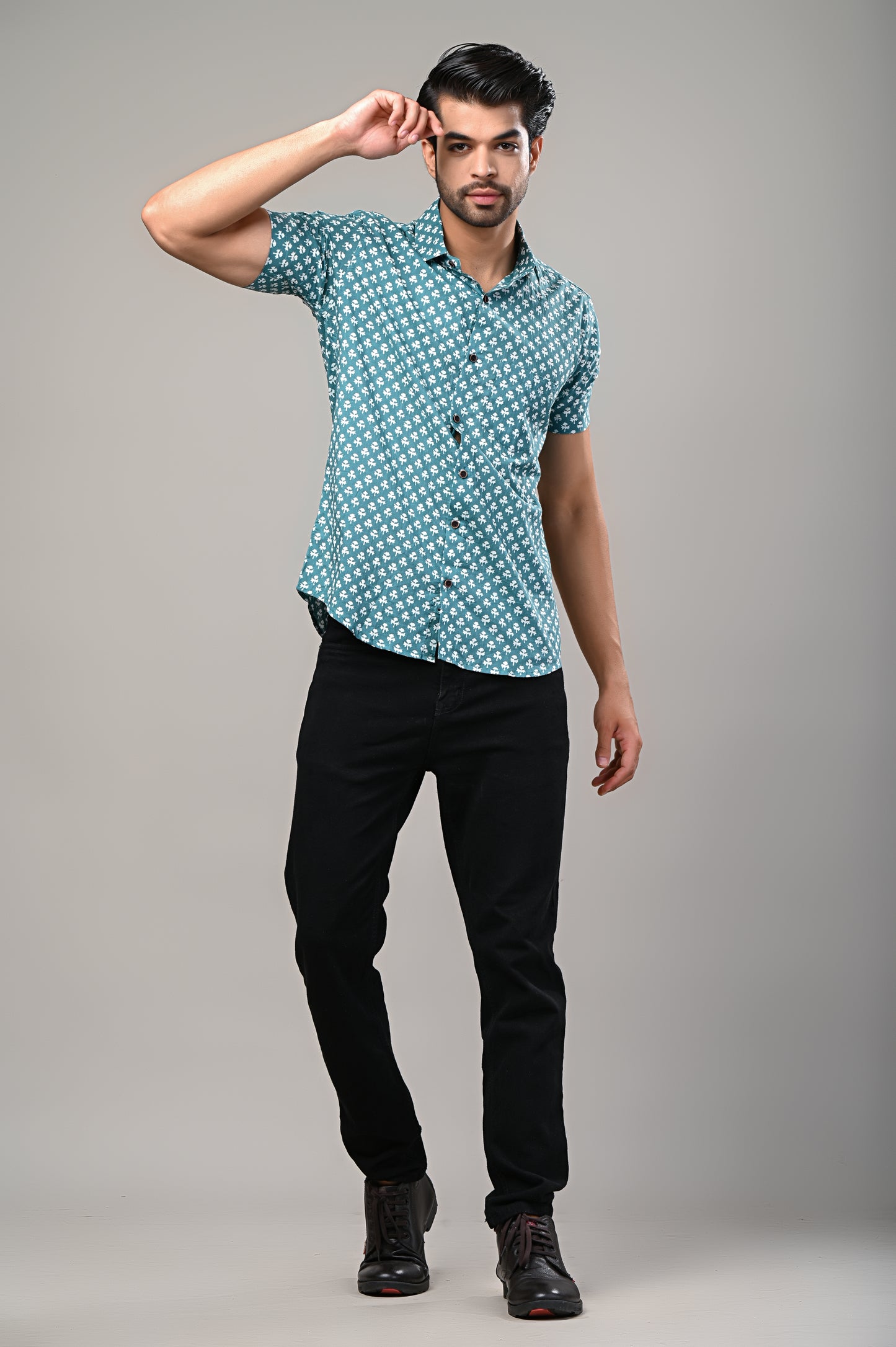 Teal Breeze Printed Men’s Half Sleeve Shirt