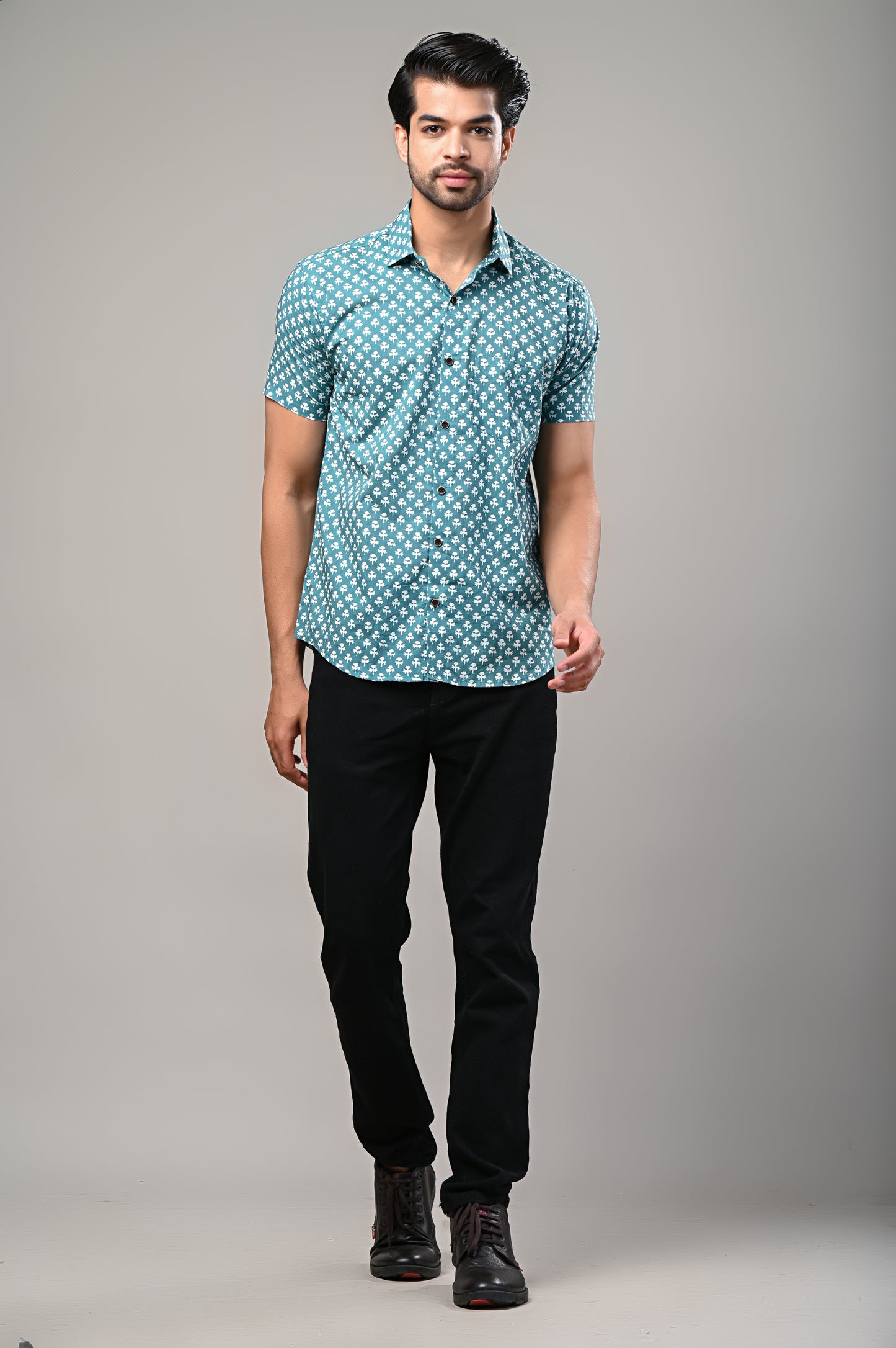 Teal Breeze Printed Men’s Half Sleeve Shirt