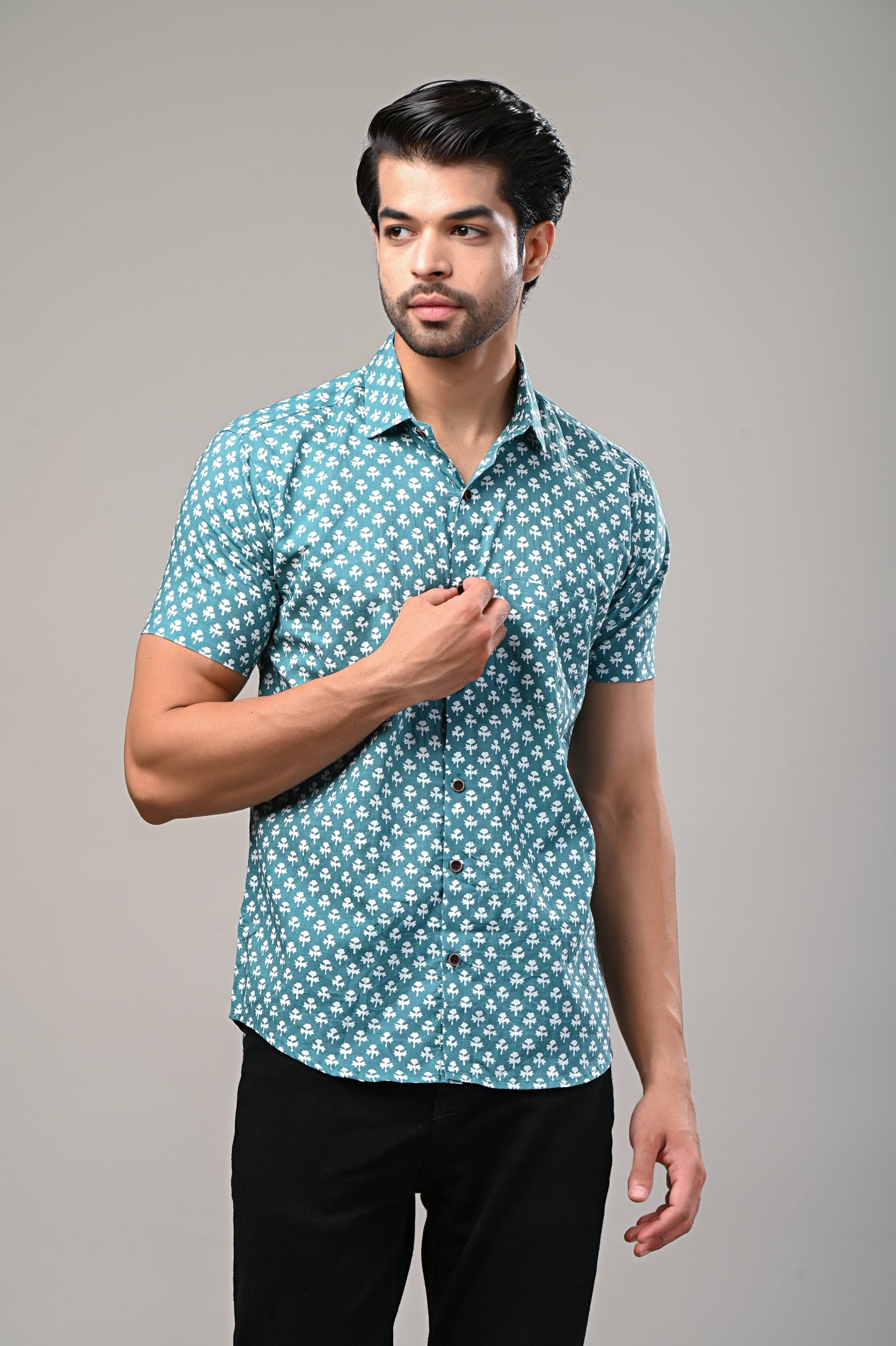Teal Breeze Printed Men’s Half Sleeve Shirt