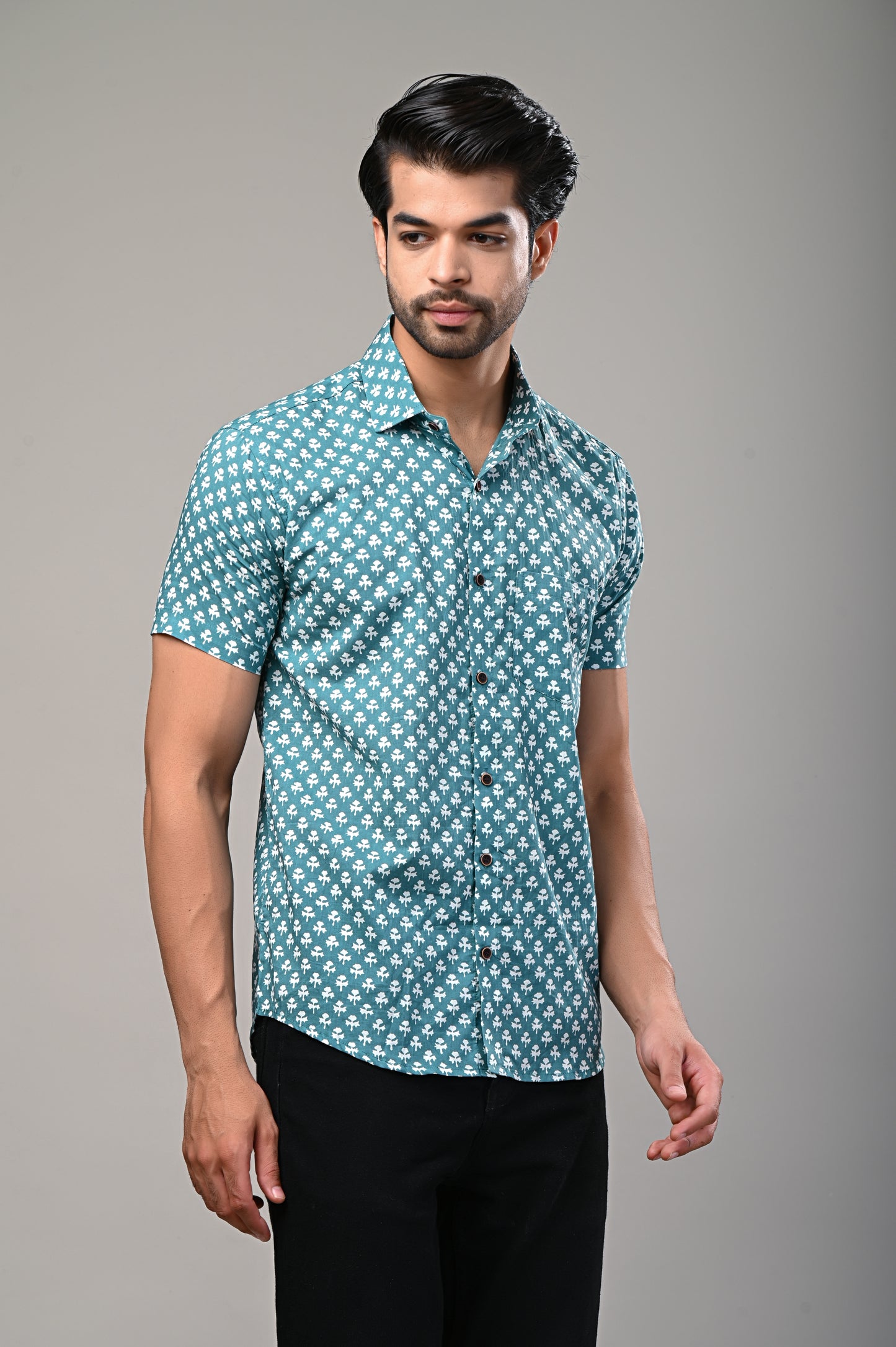 Teal Breeze Printed Men’s Half Sleeve Shirt