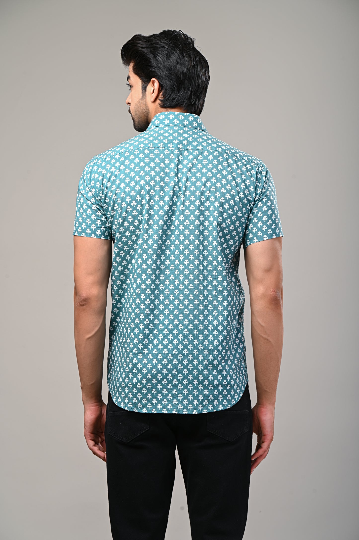 Teal Breeze Printed Men’s Half Sleeve Shirt
