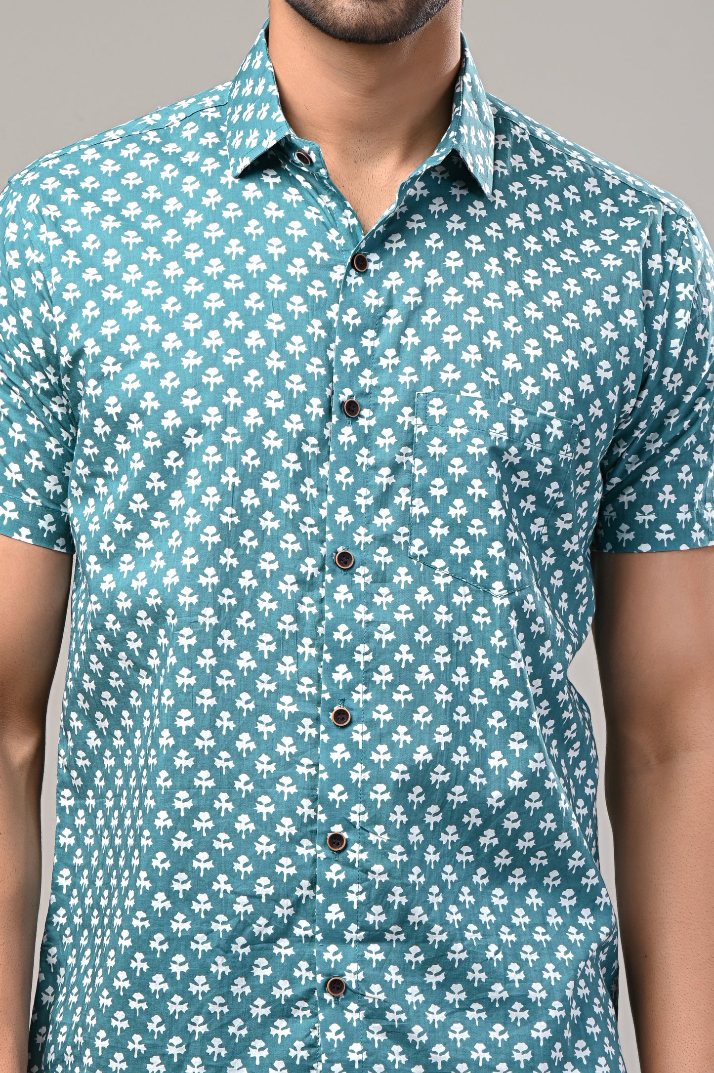 Teal Breeze Printed Men’s Half Sleeve Shirt