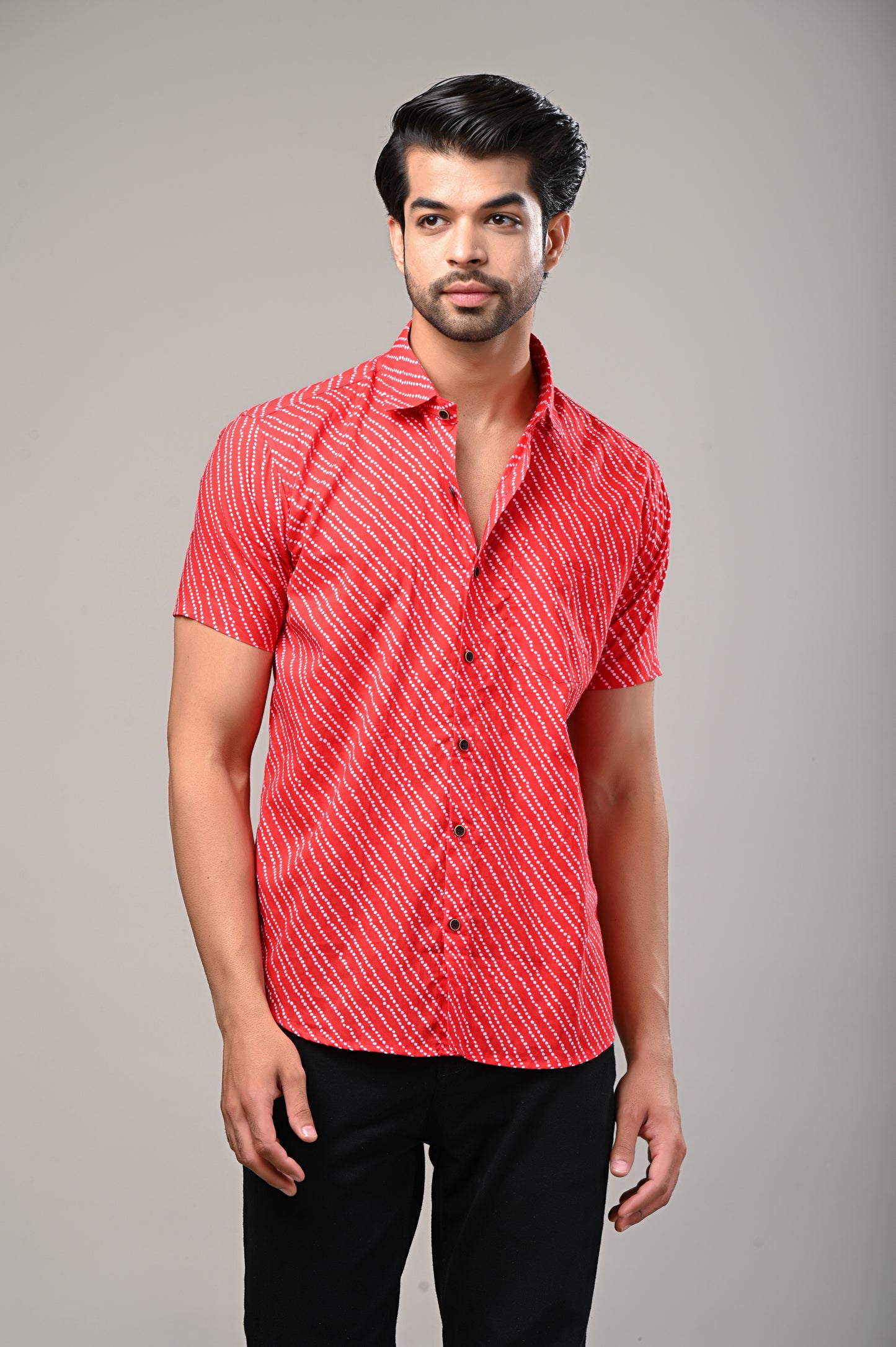 Red Bandhej Print Men’s Half Sleeve Shirt