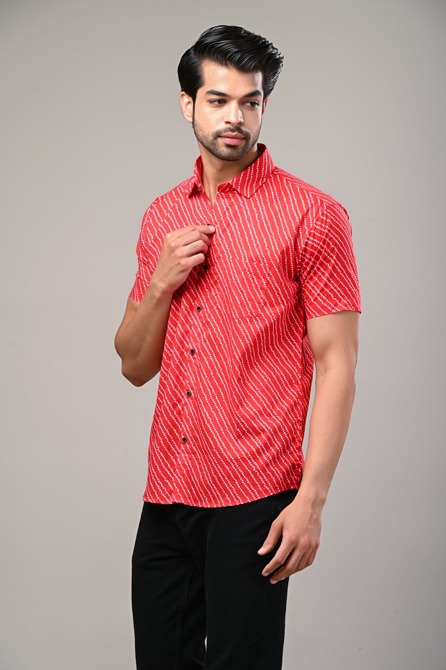 Red Bandhej Print Men’s Half Sleeve Shirt