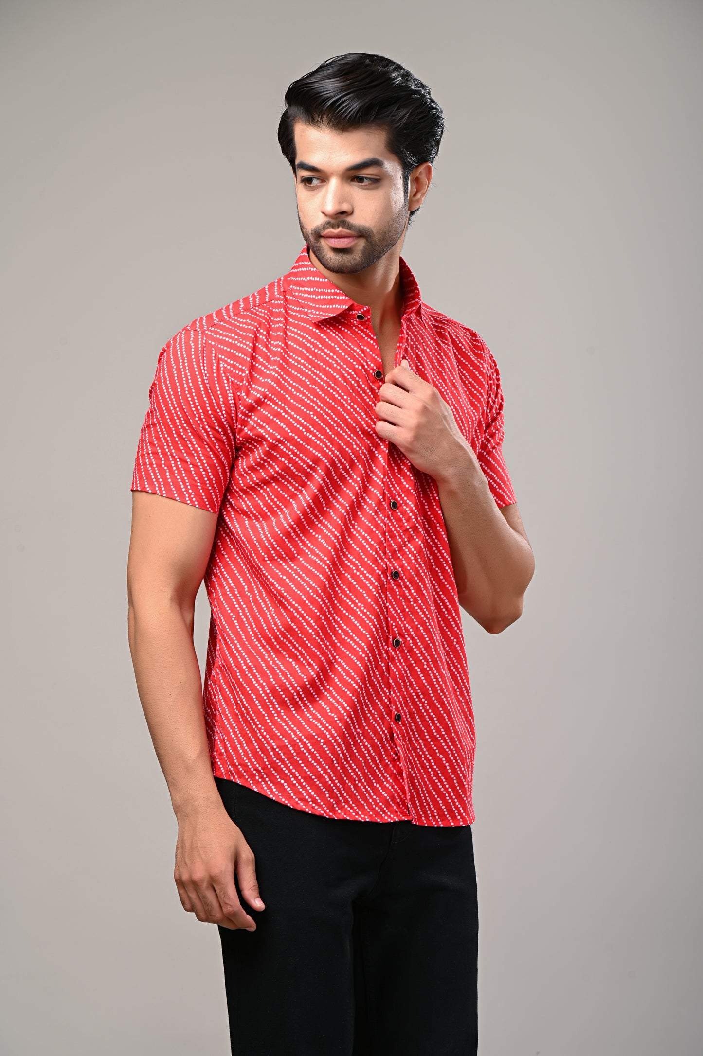 Red Bandhej Print Men’s Half Sleeve Shirt