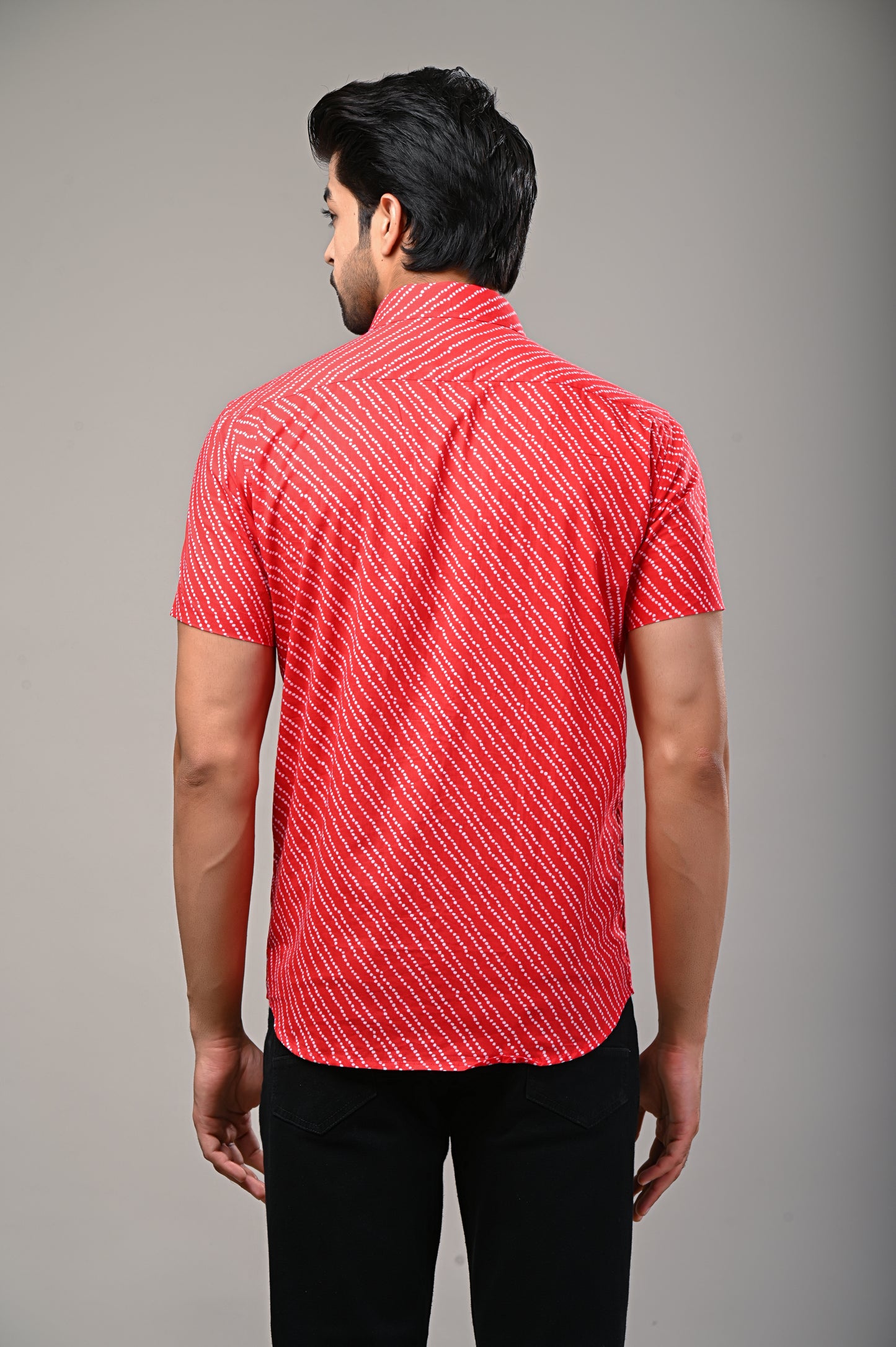 Red Bandhej Print Men’s Half Sleeve Shirt