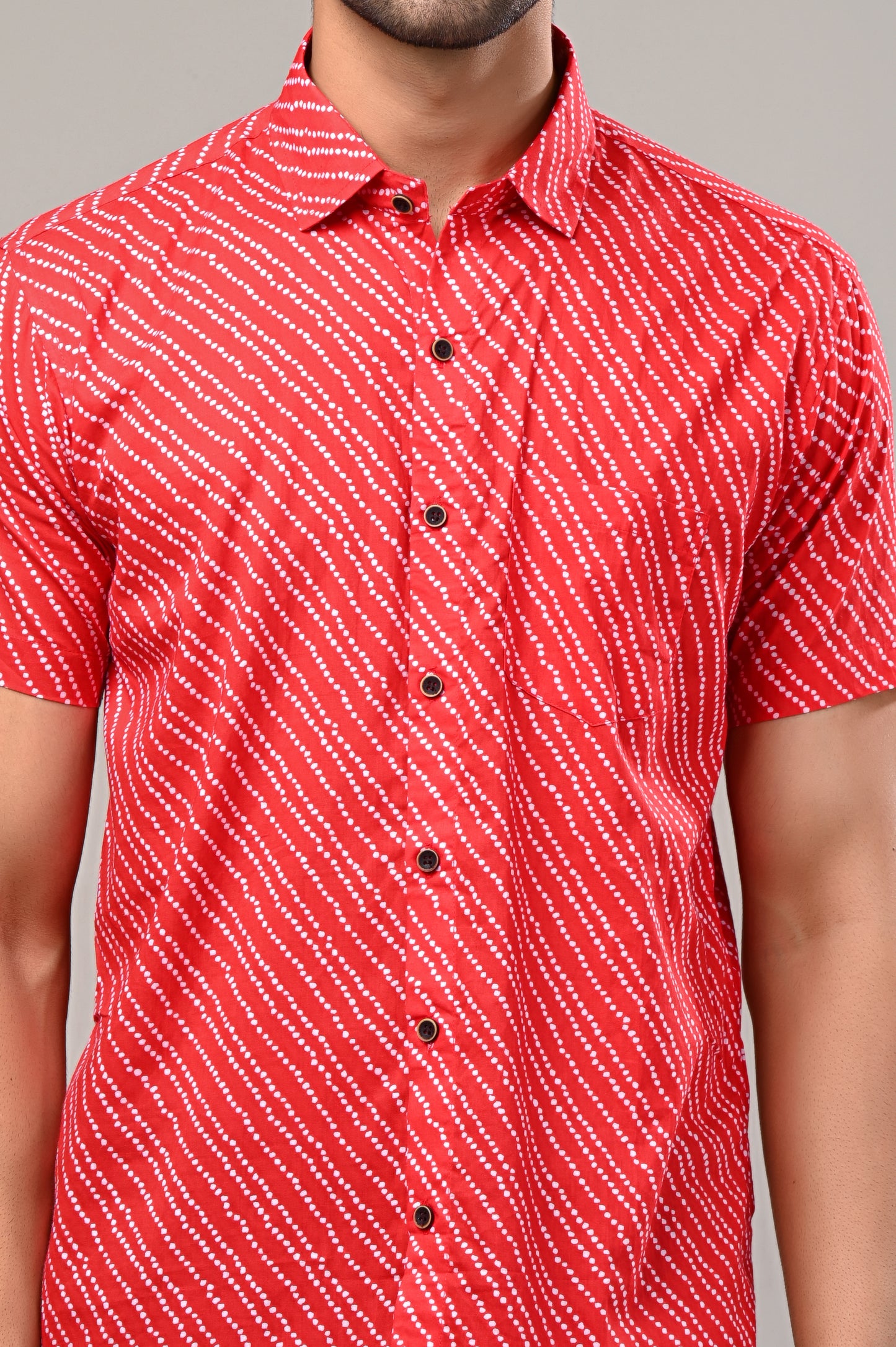 Red Bandhej Print Men’s Half Sleeve Shirt