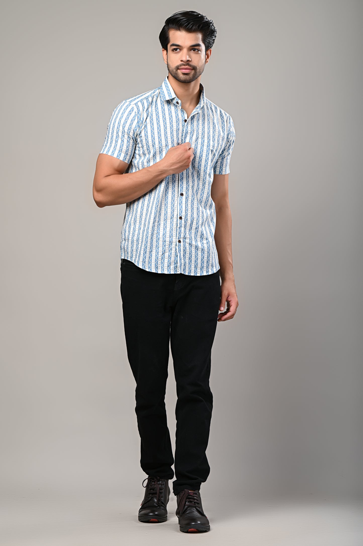 Cool Blue Zigzag Striped Shirt for Men