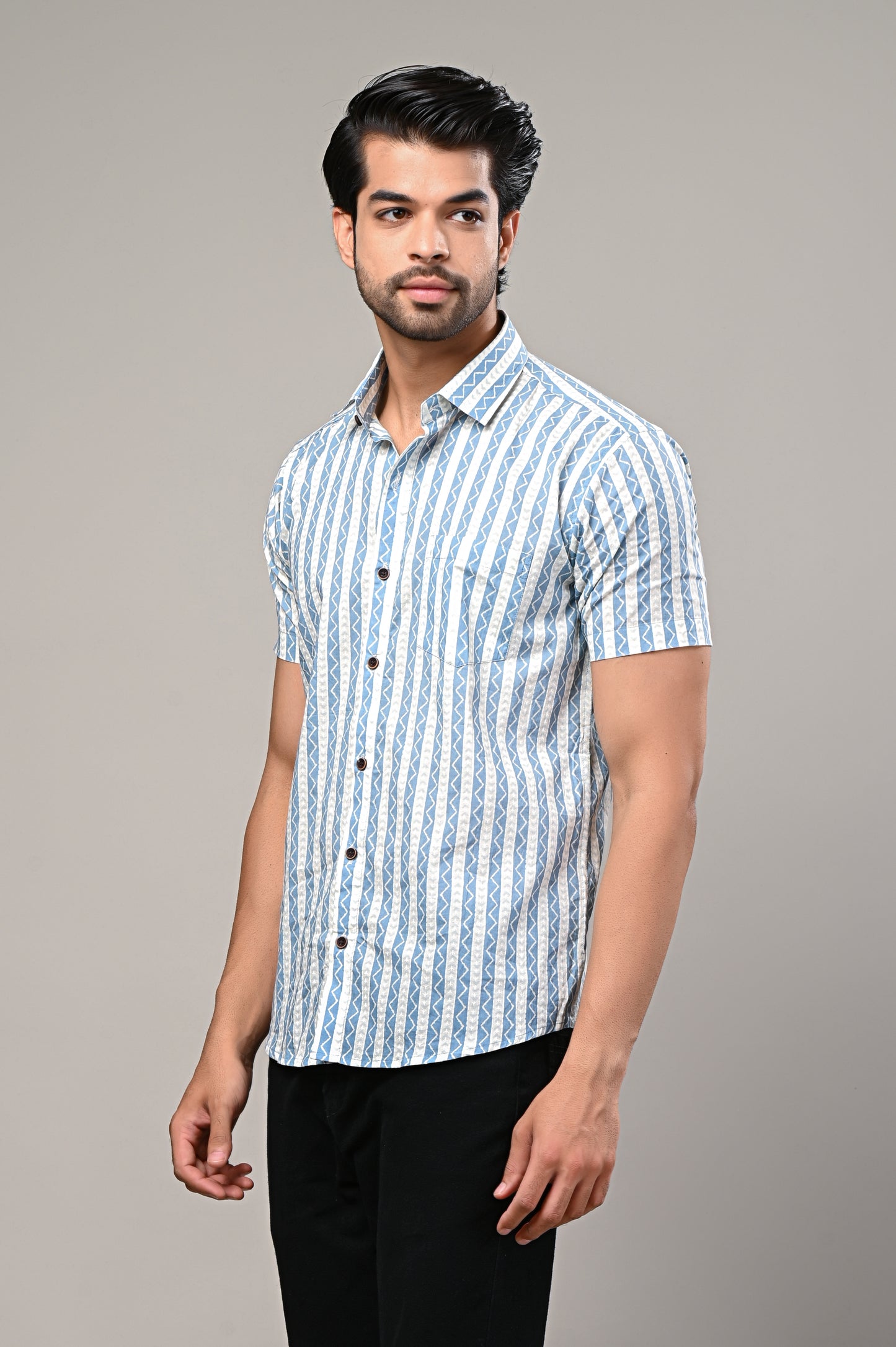 Cool Blue Zigzag Striped Shirt for Men