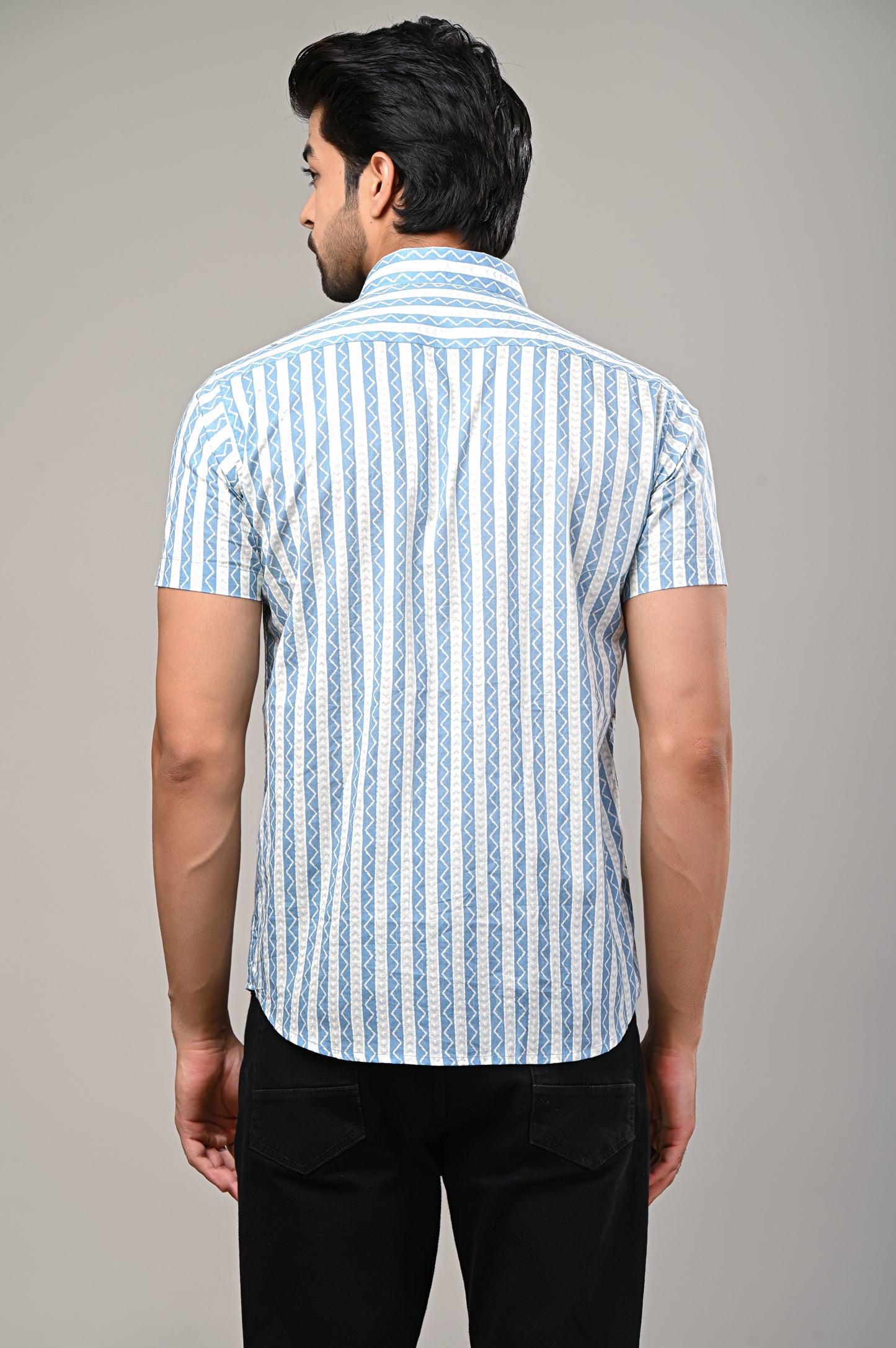 Cool Blue Zigzag Striped Shirt for Men