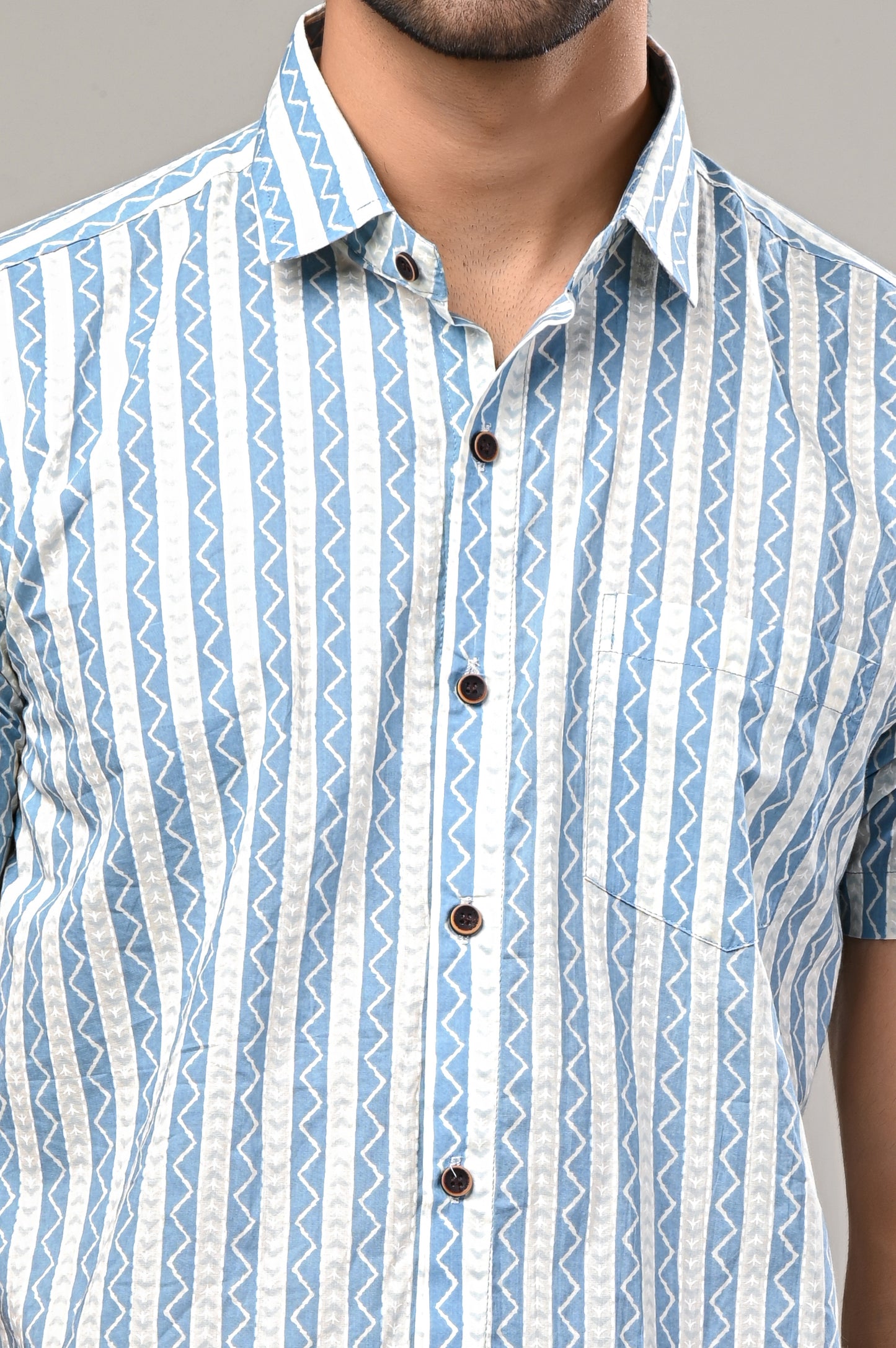 Cool Blue Zigzag Striped Shirt for Men