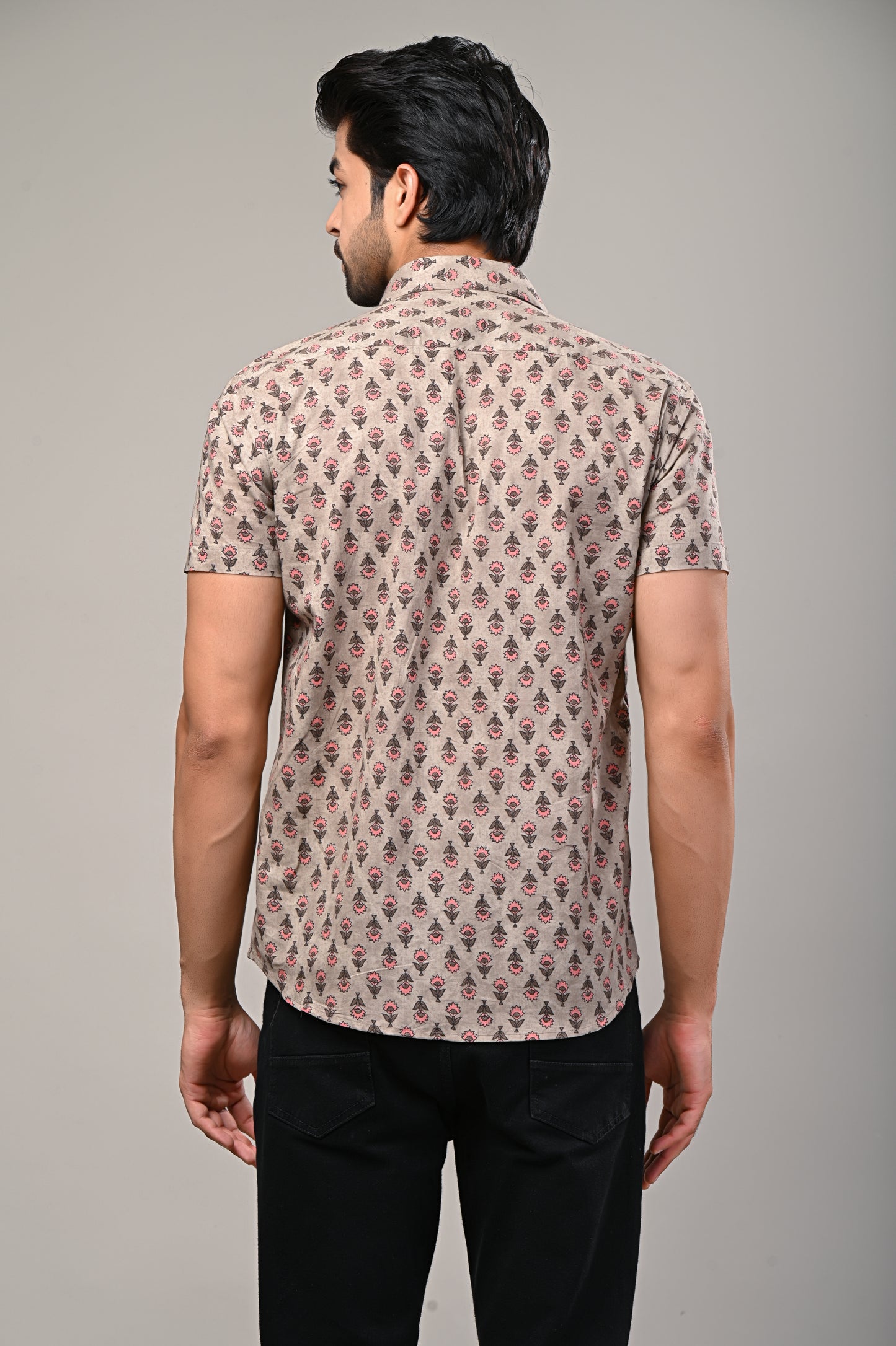 Beige Floral Print Men's Shirt