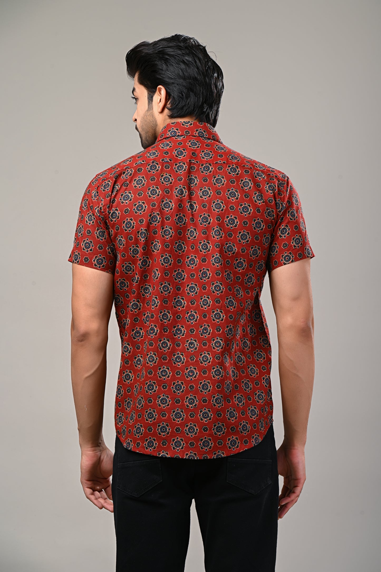 Maroon Ajrak Print Men’s Half Sleeve Shirt