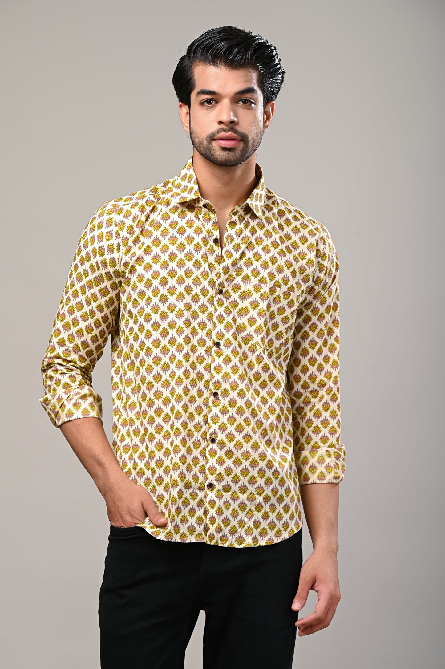 Golden Bloom Printed Full Sleeve Shirt