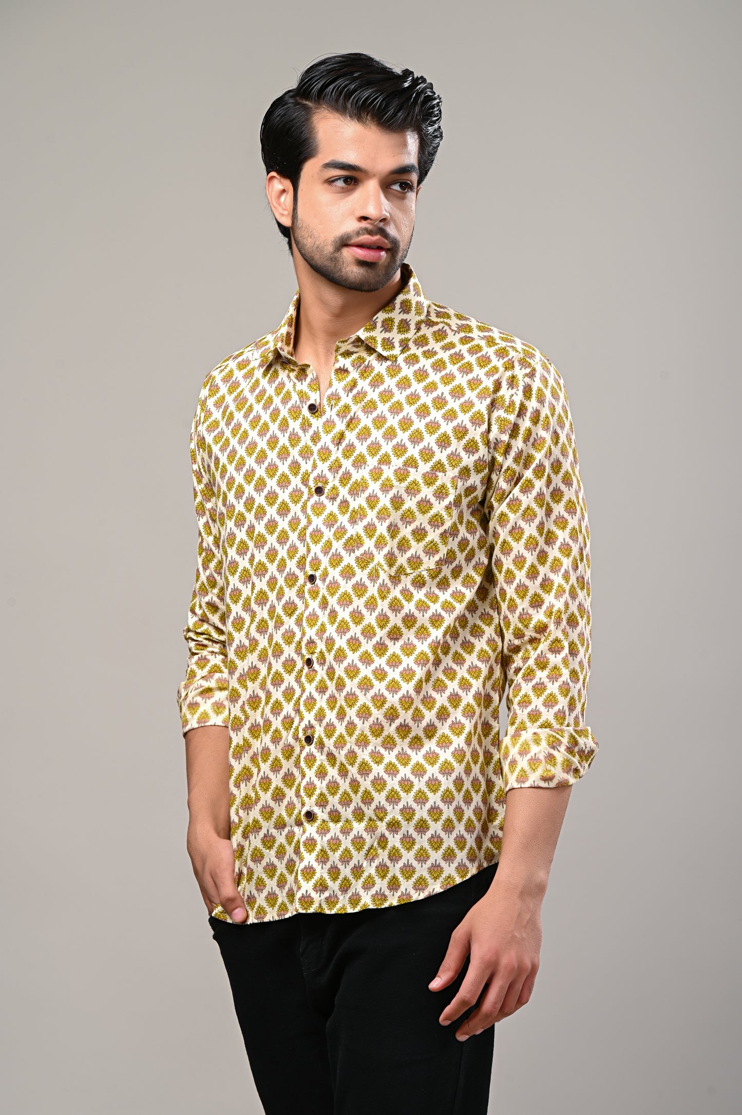 Golden Bloom Printed Full Sleeve Shirt