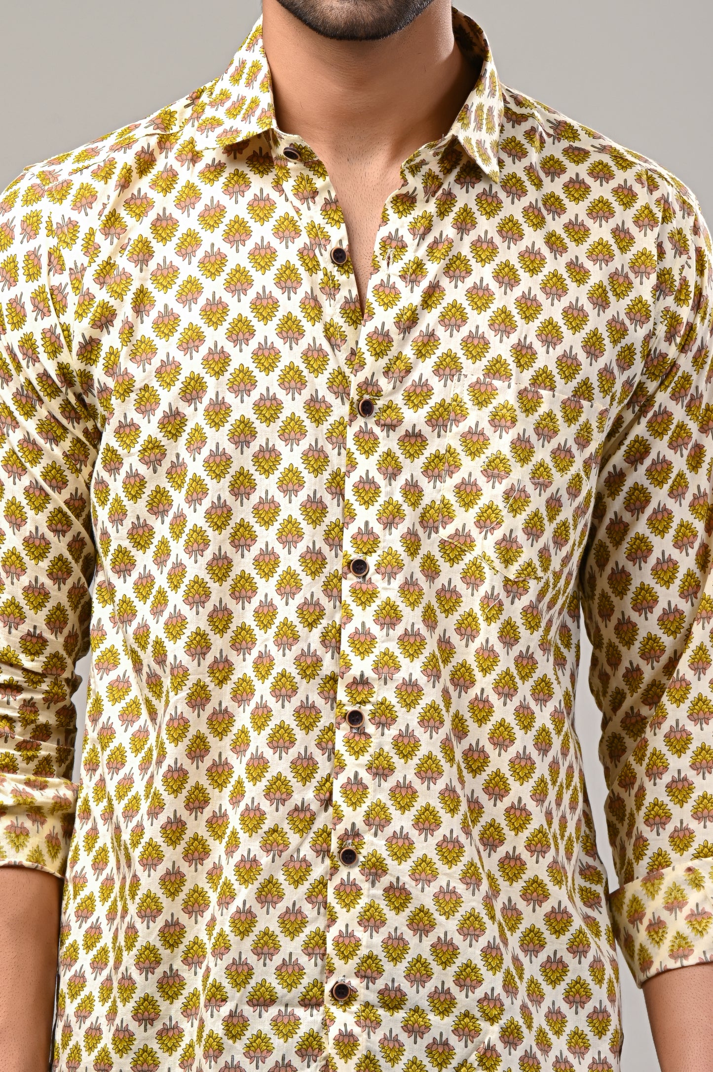 Golden Bloom Printed Full Sleeve Shirt