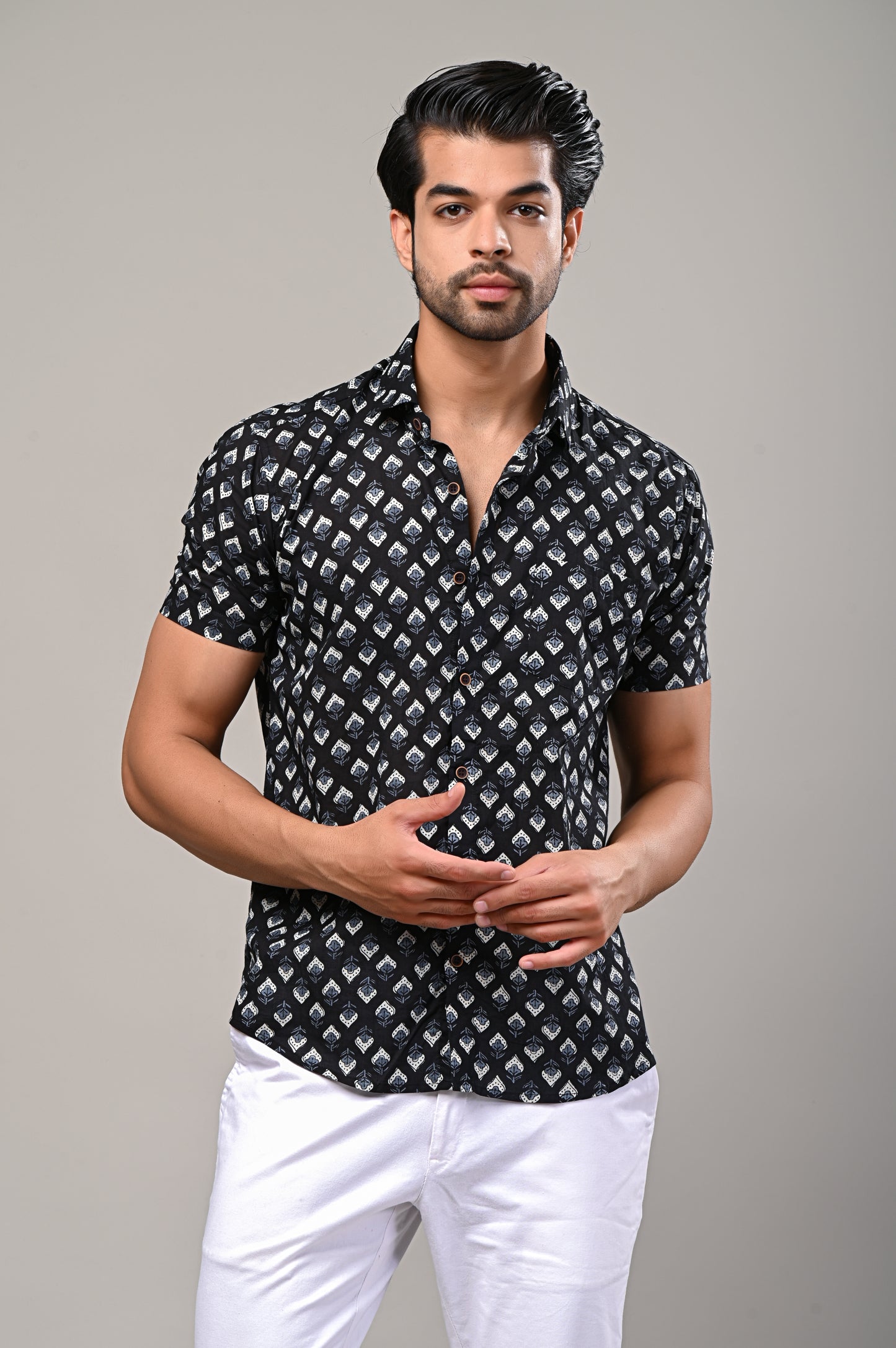 Botanical Breeze Print Men’s Half Sleeve Shirt