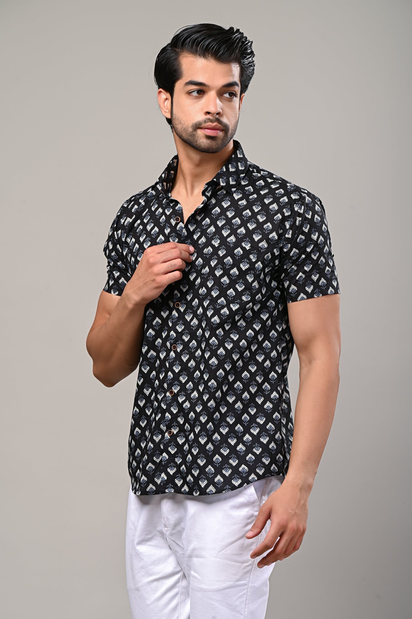 Botanical Breeze Print Men’s Half Sleeve Shirt