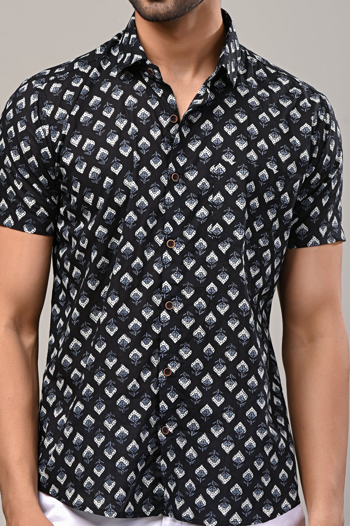 Botanical Breeze Print Men’s Half Sleeve Shirt