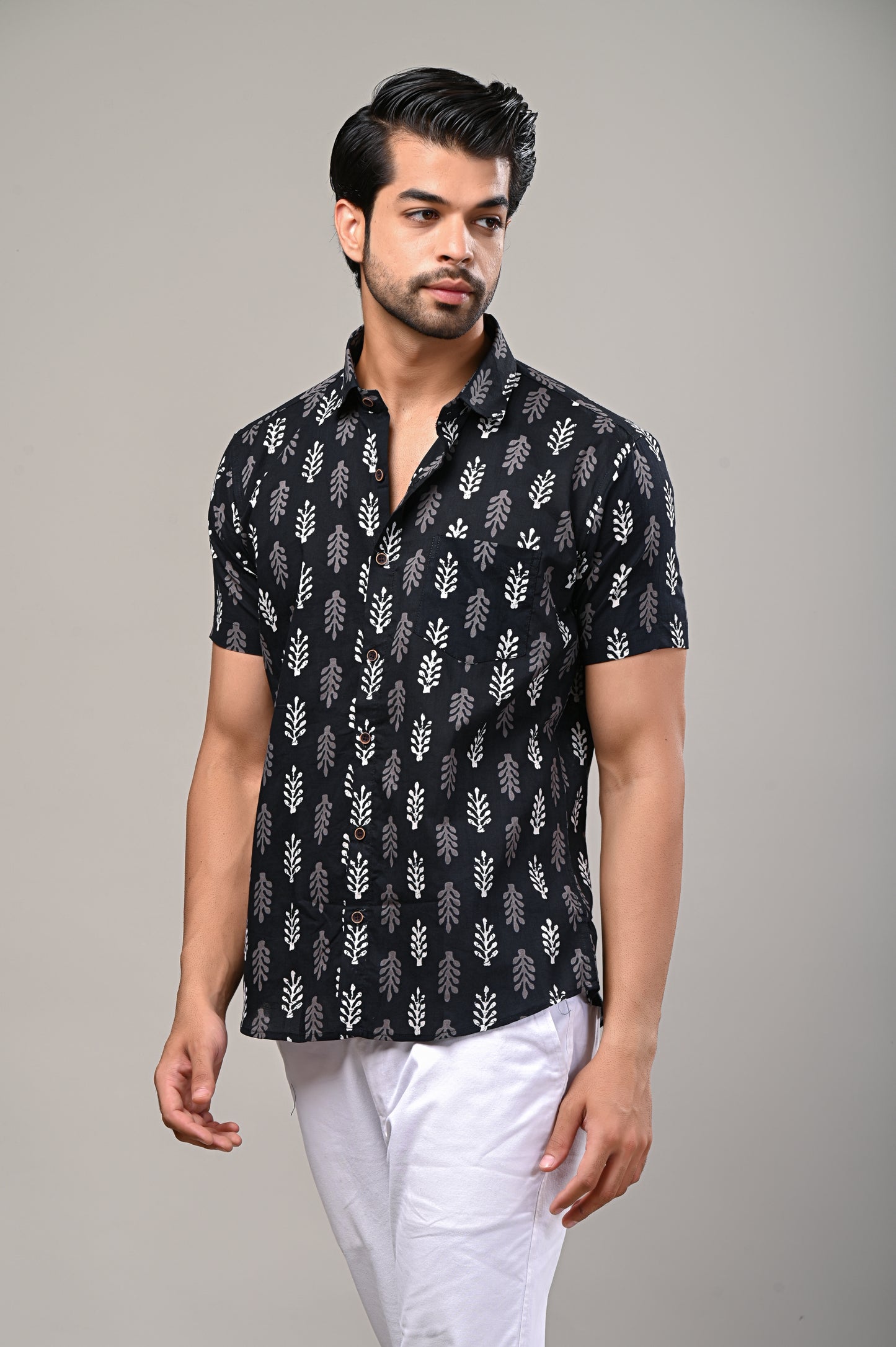 Leafy Layer Print Men’s Half Sleeve Shirt
