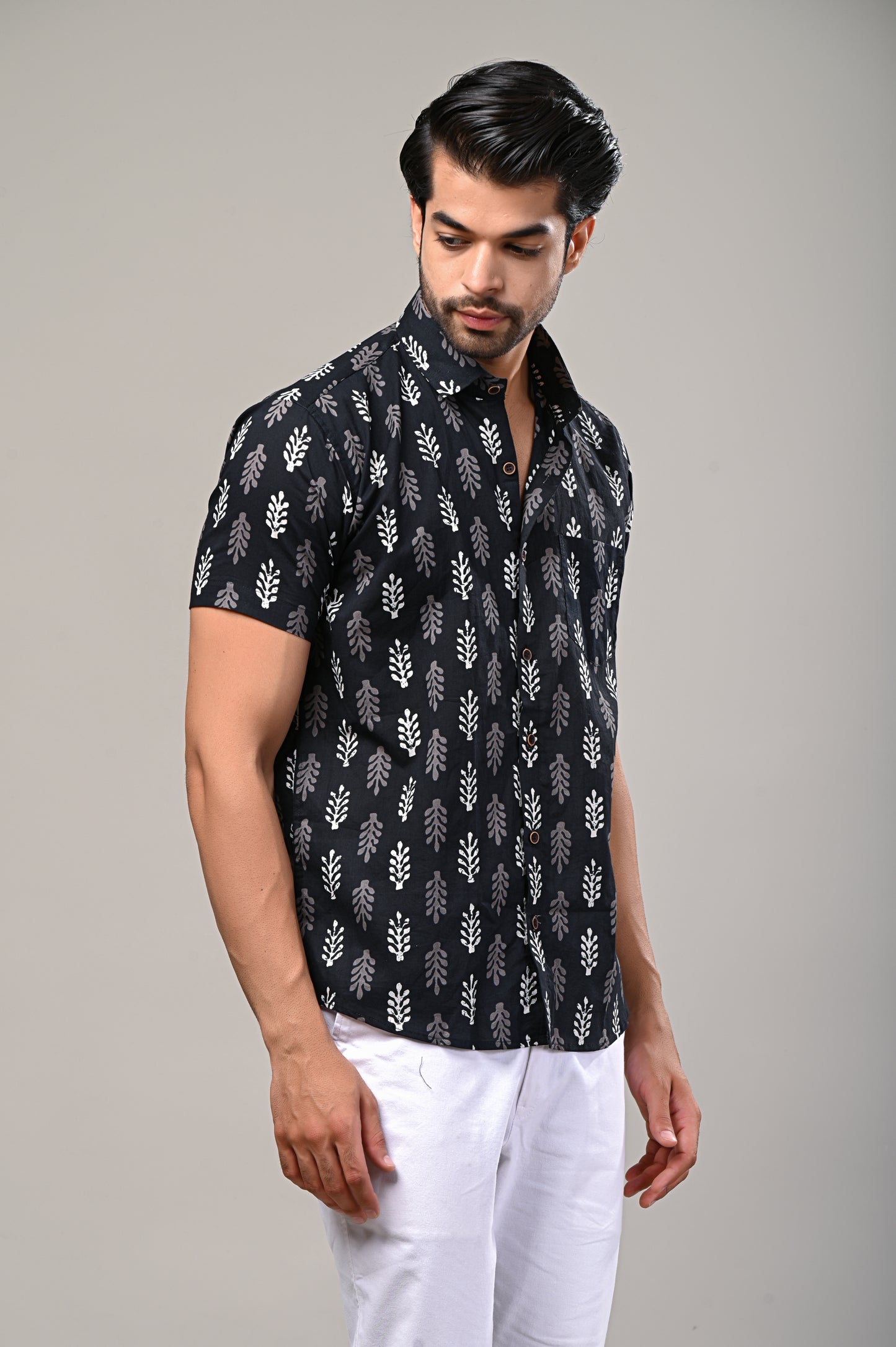 Leafy Layer Print Men’s Half Sleeve Shirt