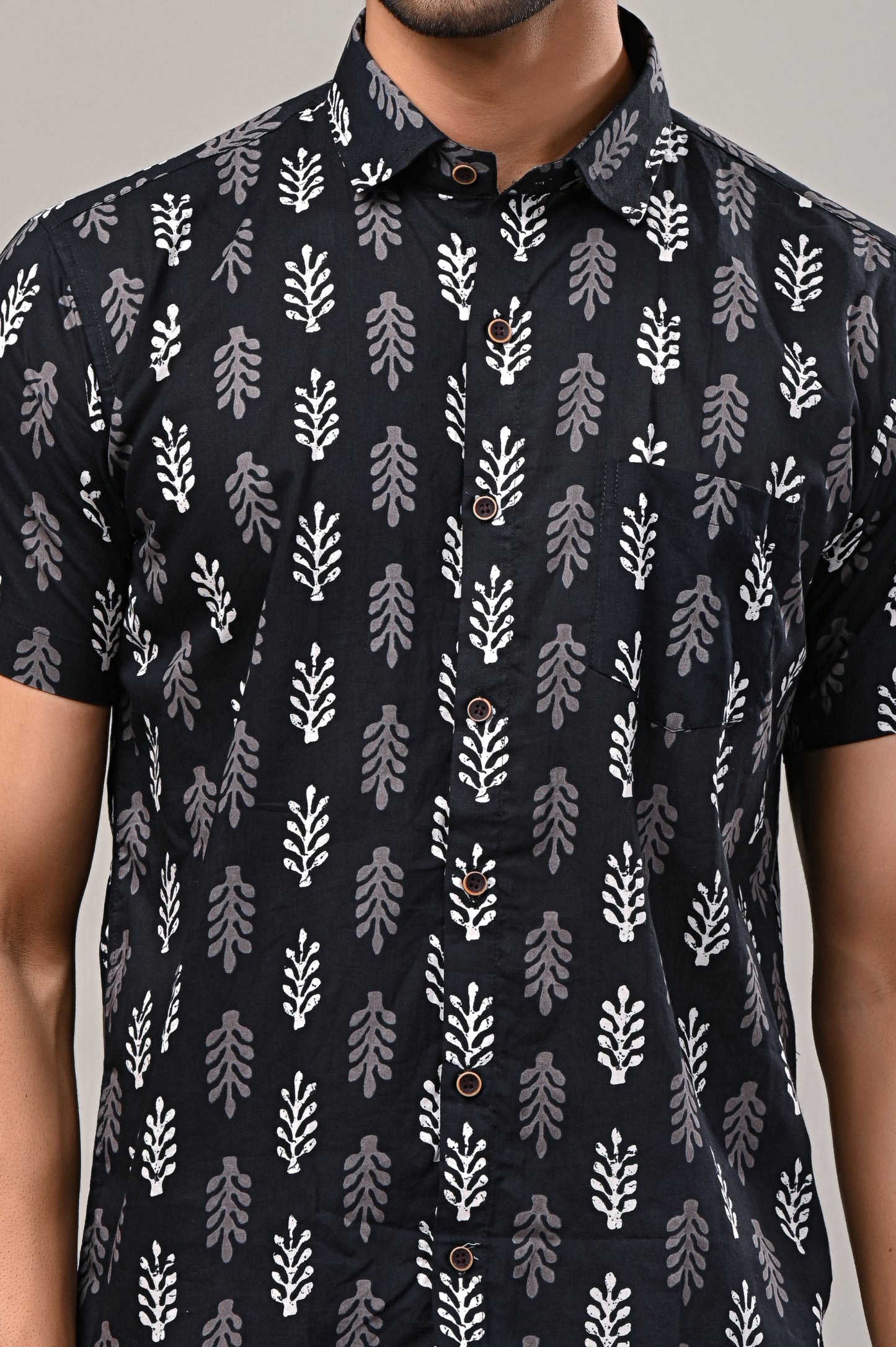 Leafy Layer Print Men’s Half Sleeve Shirt
