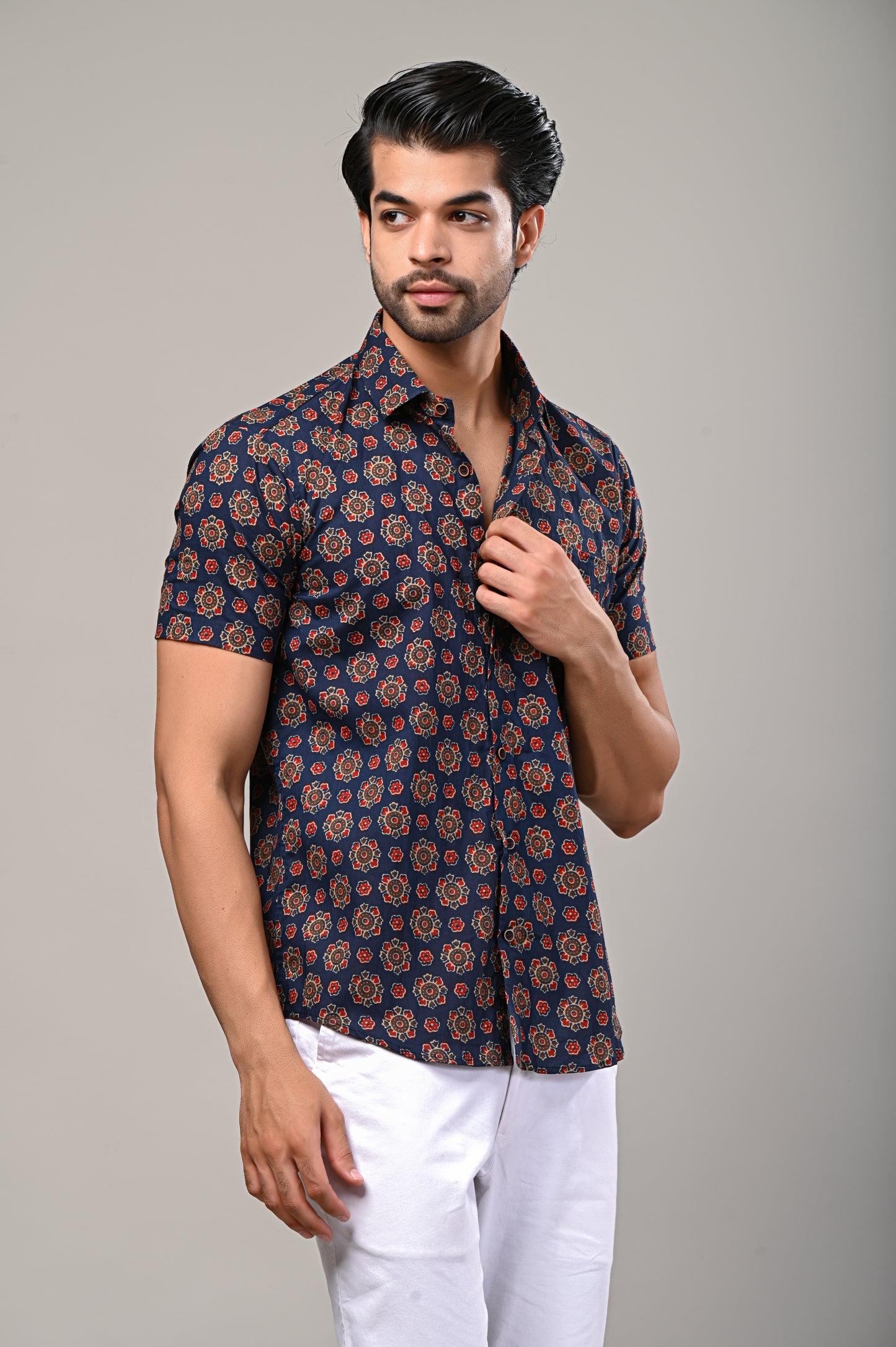 Blue Ajrak Print Men’s Half Sleeve Shirt
