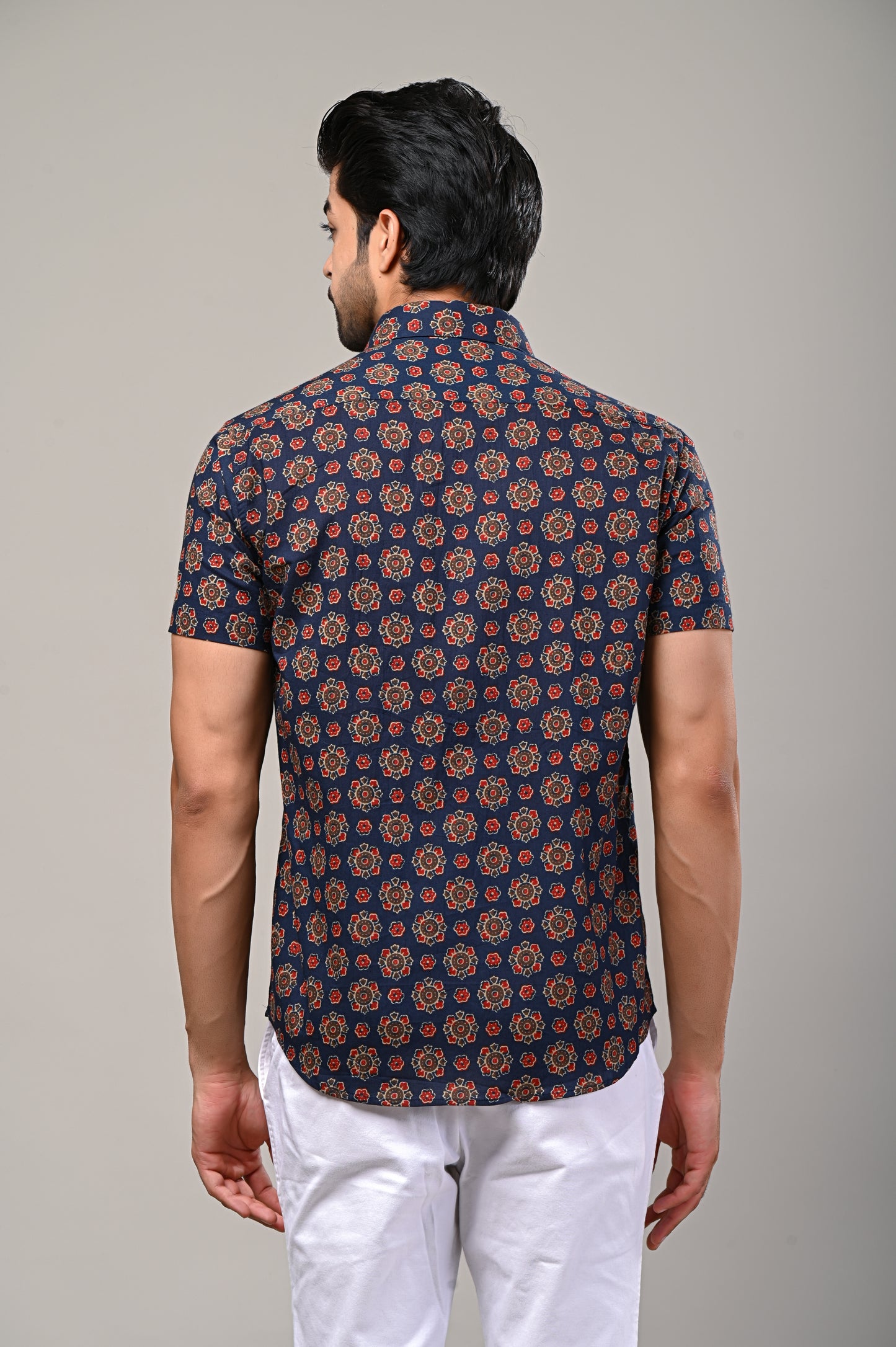 Blue Ajrak Print Men’s Half Sleeve Shirt