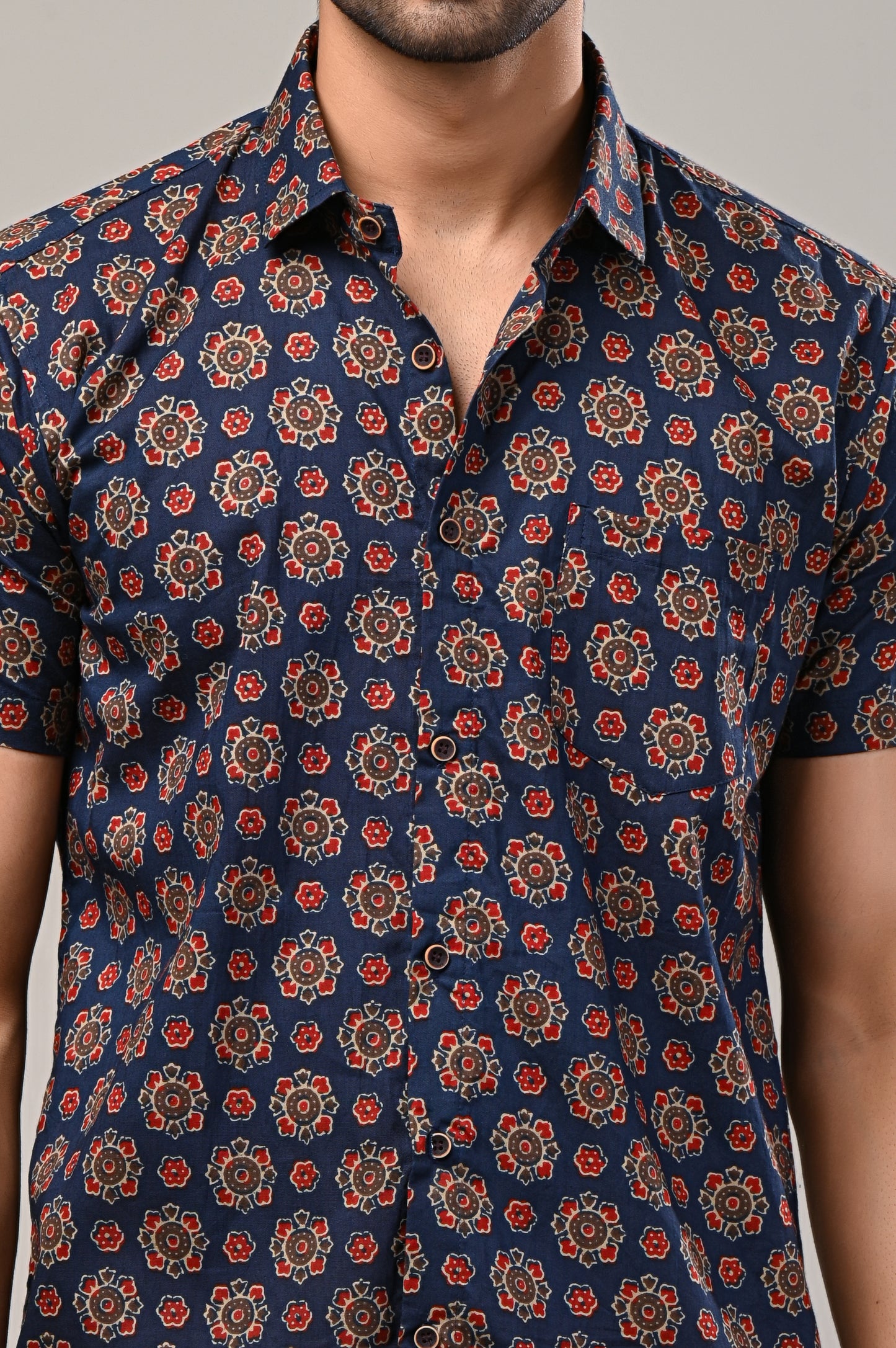 Blue Ajrak Print Men’s Half Sleeve Shirt