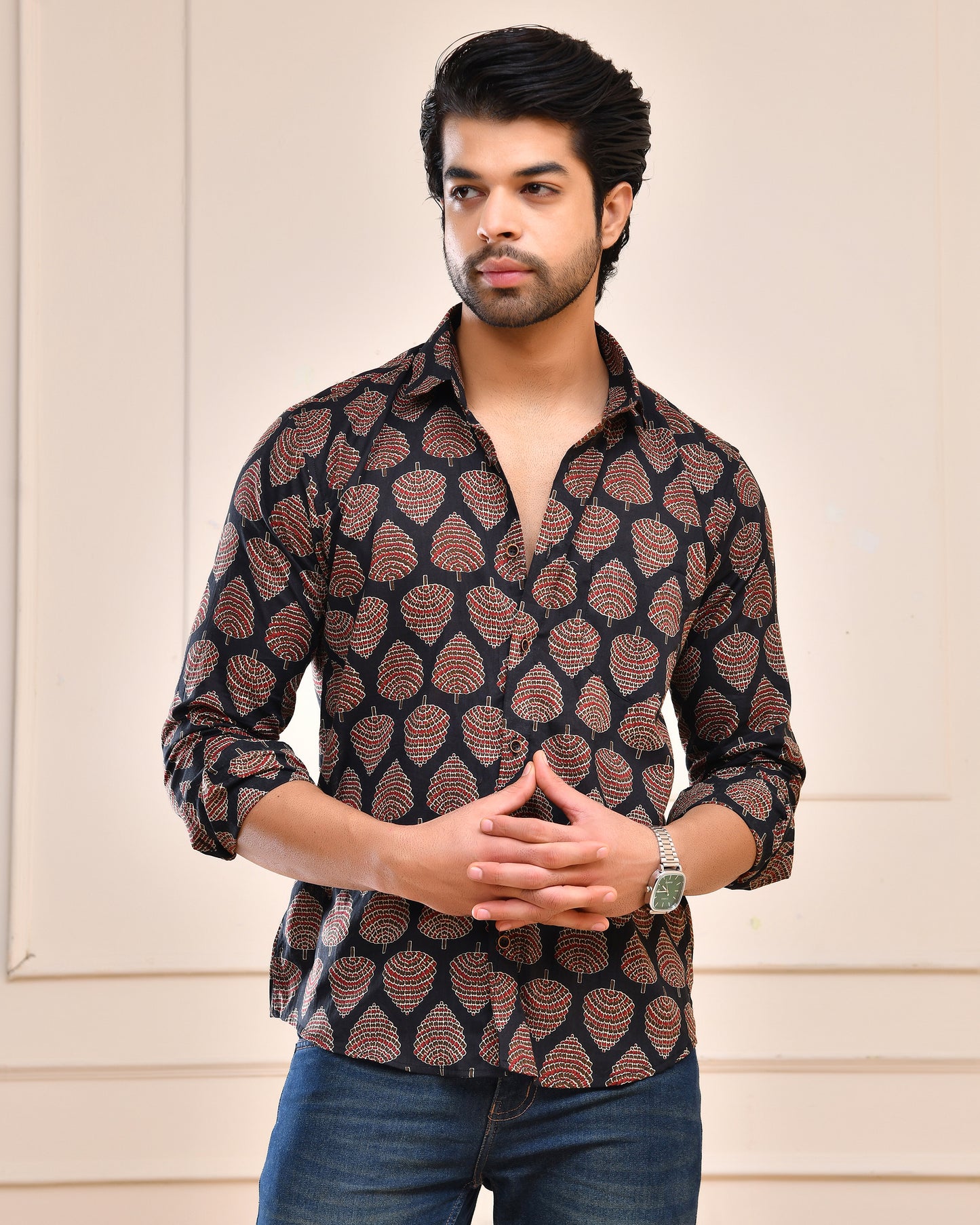 Rajwadi Leaf Motif Full Sleeve Shirt