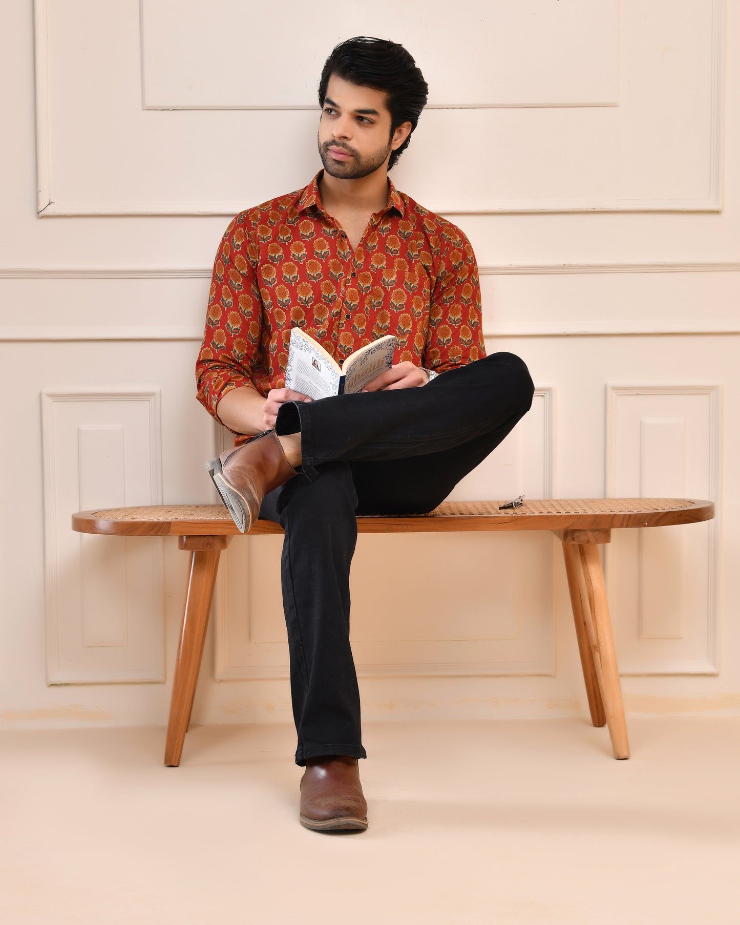 Rust Floral Print Full Sleeve Shirt