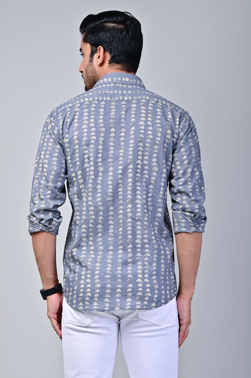 Grey Pyramid Print Full Sleeve Shirt