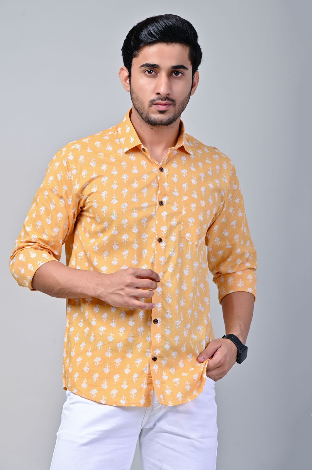 Marigold Flower Print Full Sleeve Shirt