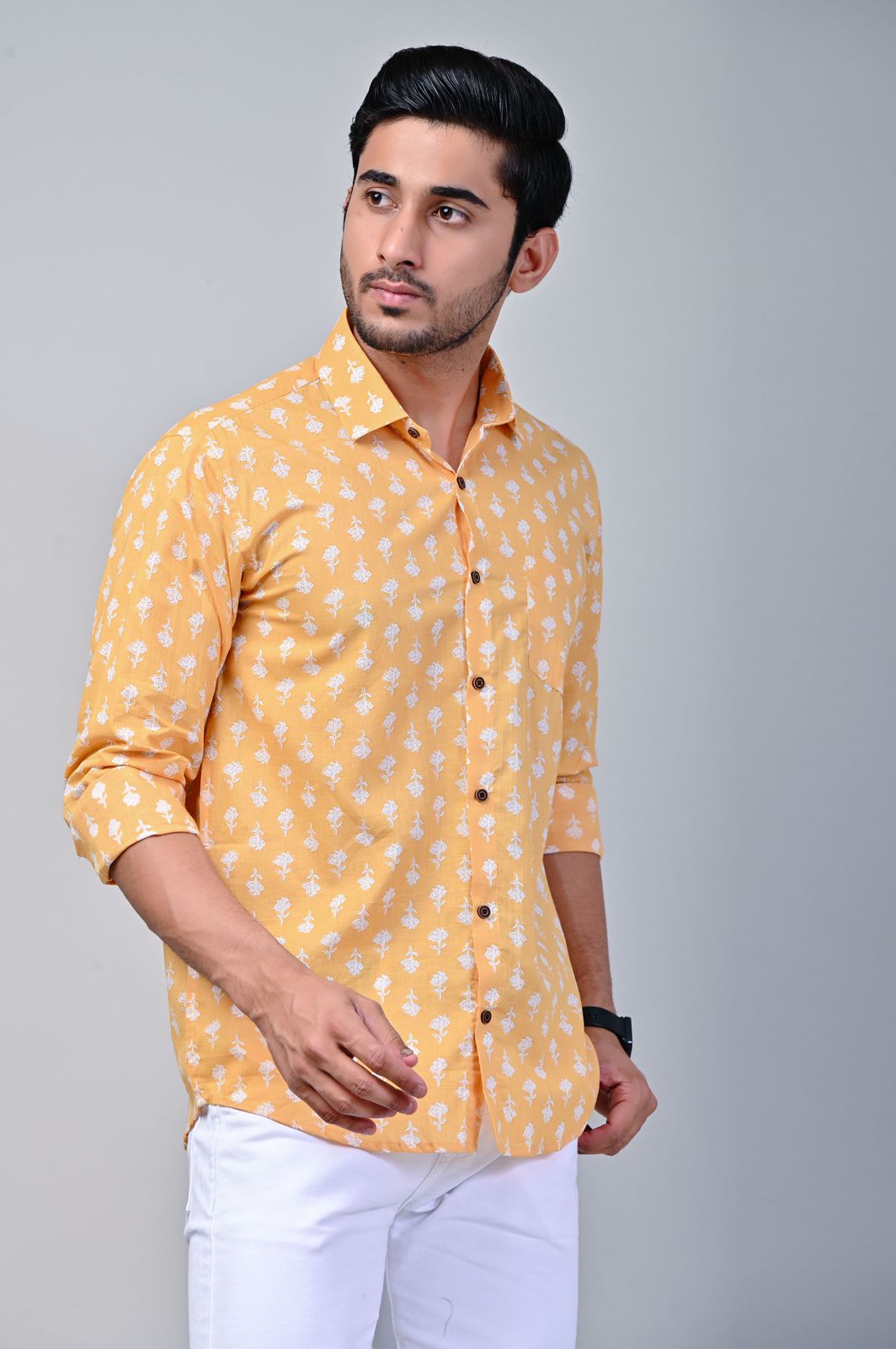 Marigold Flower Print Full Sleeve Shirt