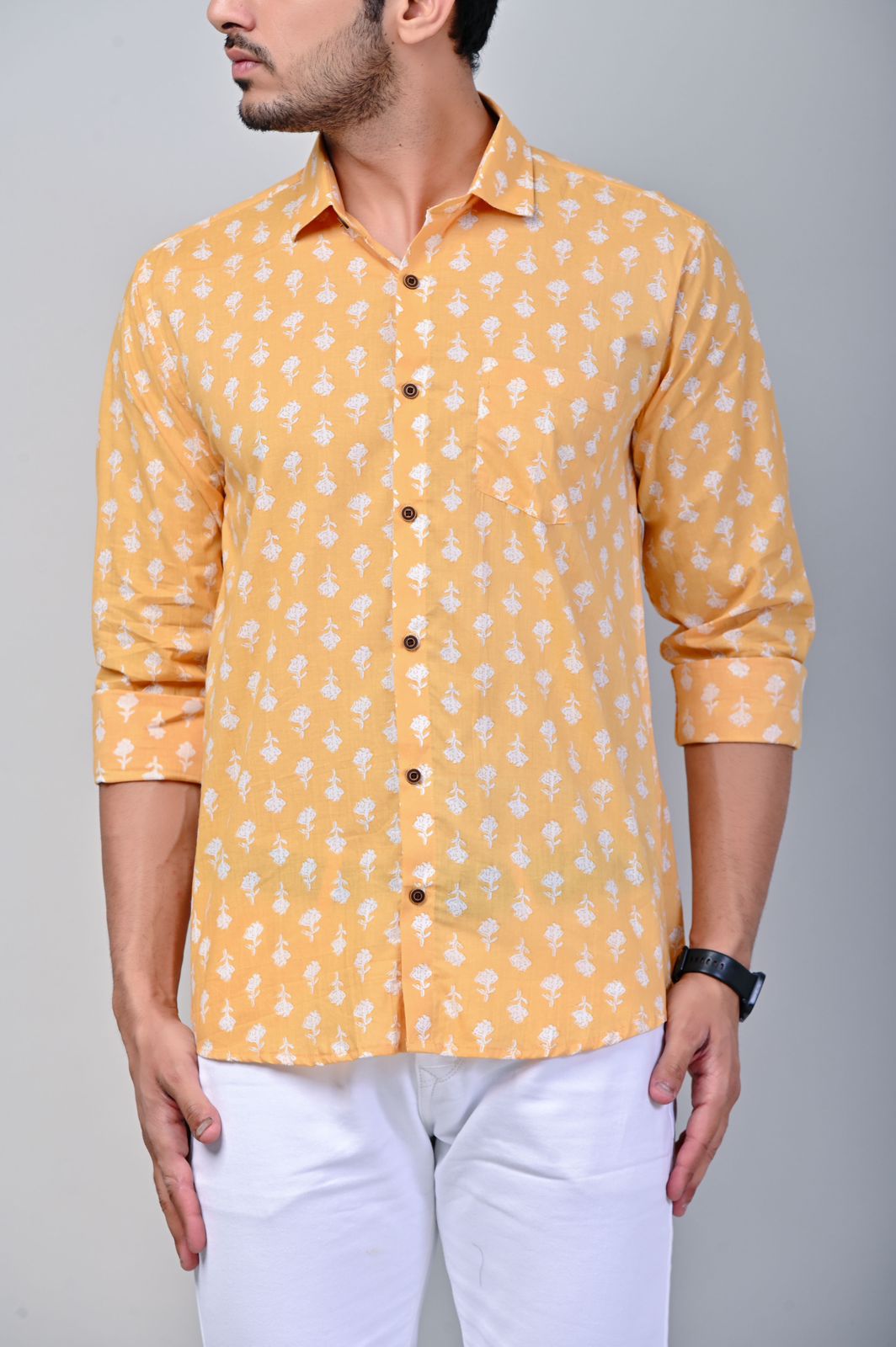 Marigold Flower Print Full Sleeve Shirt