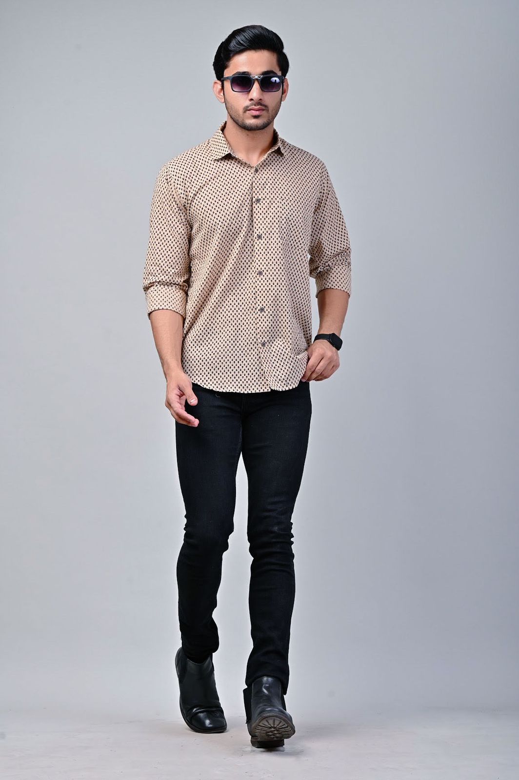 Beige Full Sleeve Printed Shirt