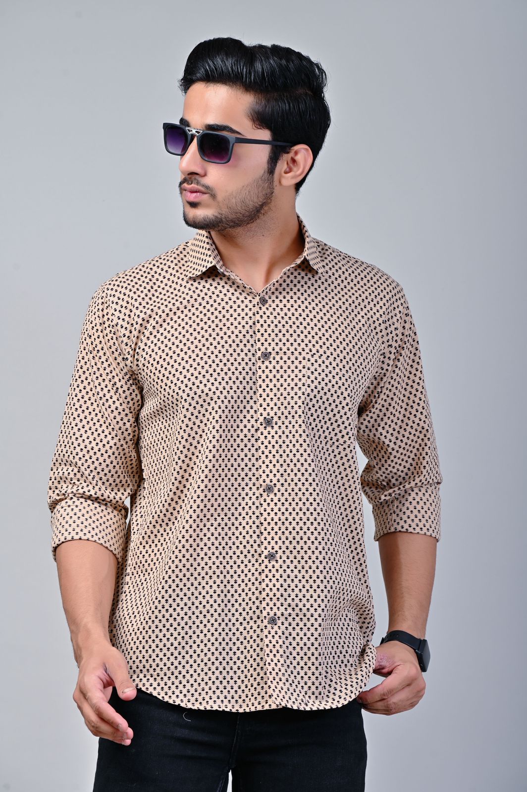 Beige Full Sleeve Printed Shirt