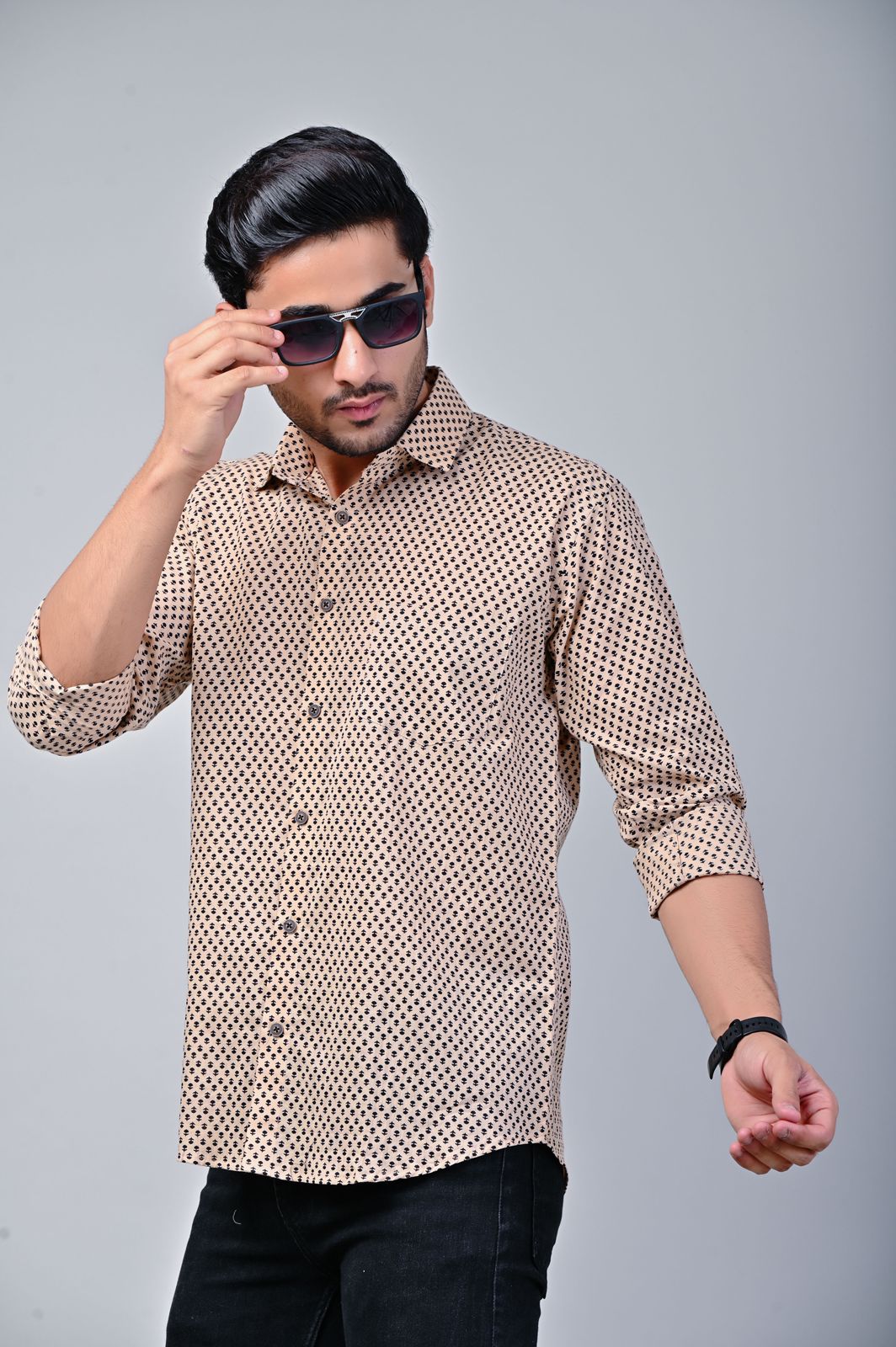 Beige Full Sleeve Printed Shirt