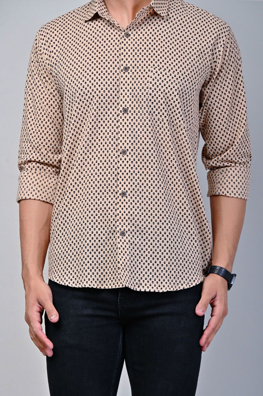 Beige Full Sleeve Printed Shirt